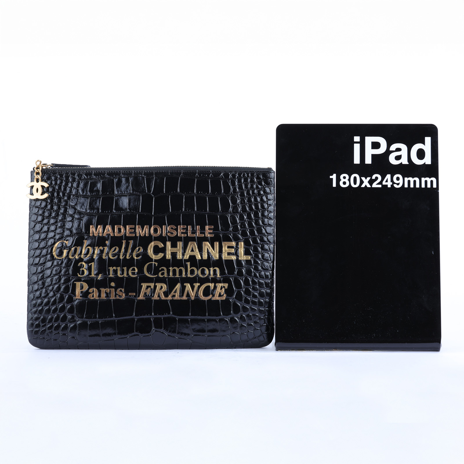 香奈兒 CHANEL 手拿包 AP0389 28開 黑金鱷魚壓紋手拿包 無附屬品