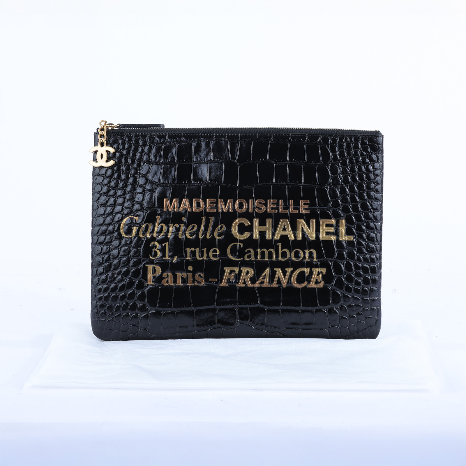 香奈兒 CHANEL 手拿包 AP0389 28開 黑金鱷魚壓紋手拿包 無附屬品