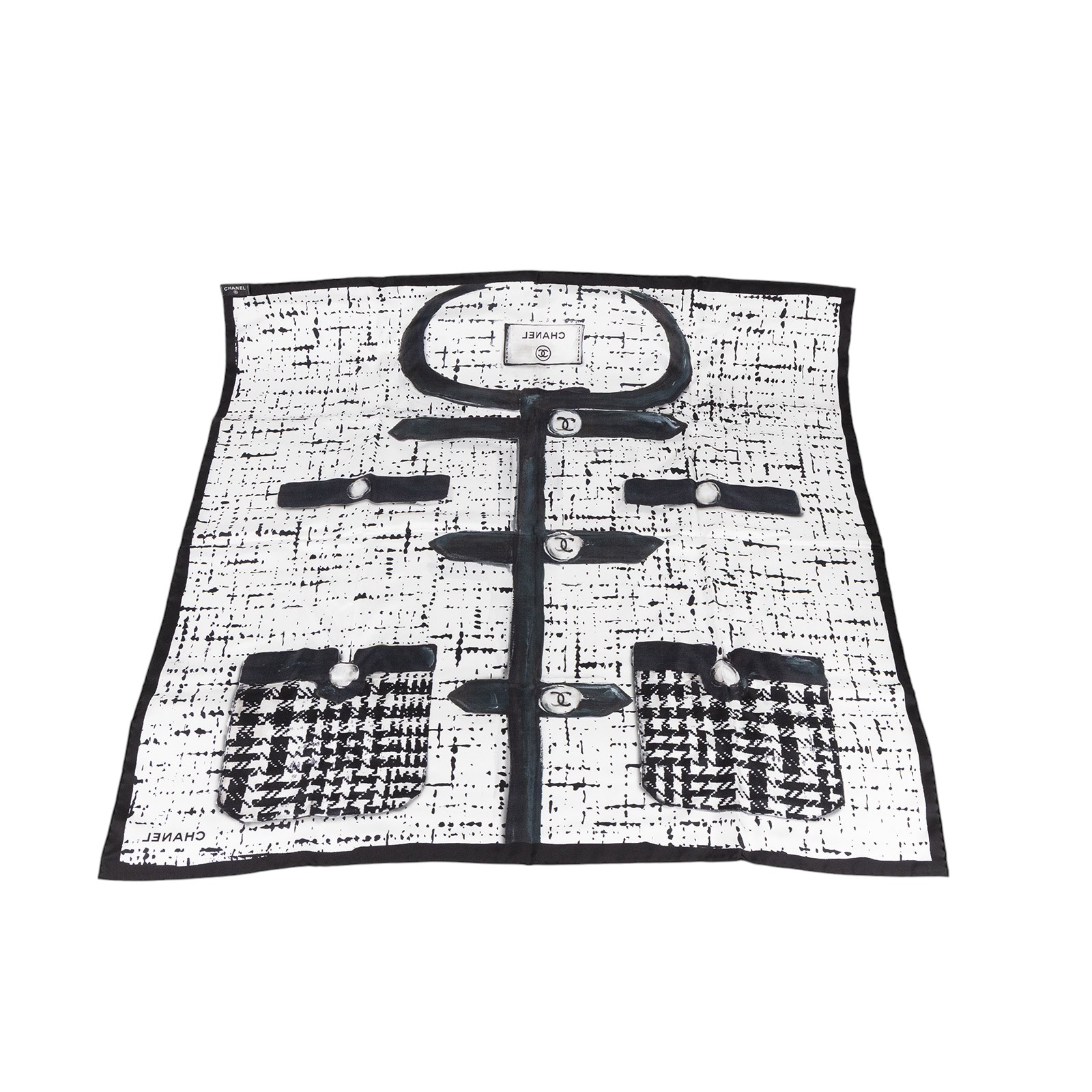 香奈兒 CHANEL CC 經典外套印花 絲巾 方巾  黑白外套絲巾90x90 原廠盒子