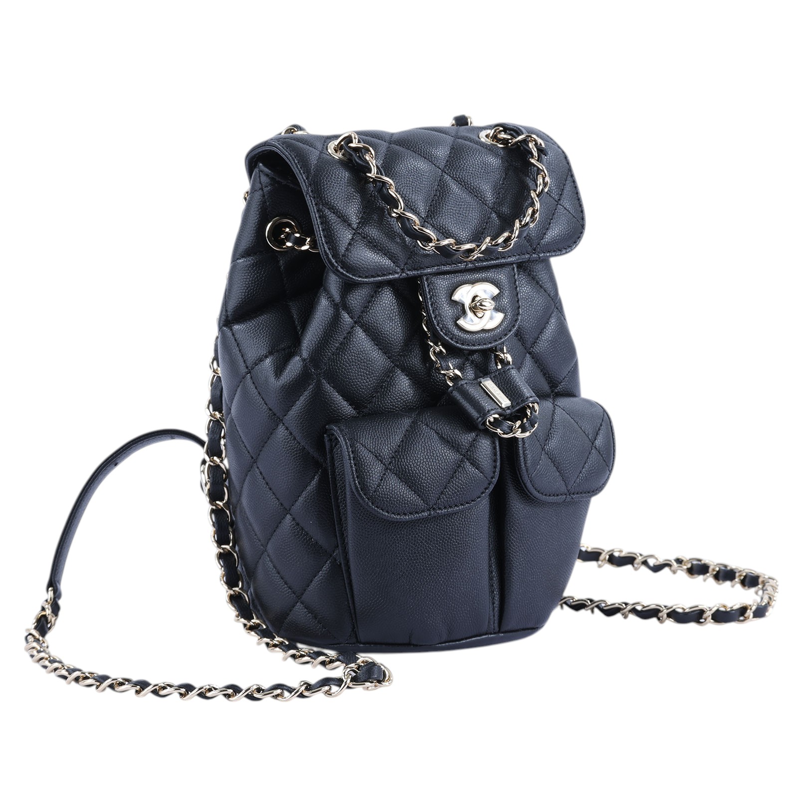 香奈兒 CHANEL CC Logo 菱格紋 迷你 雙肩 後背包 AS3290 晶片款 黑金荔枝後背包 原廠盒子/防塵袋/購買證明