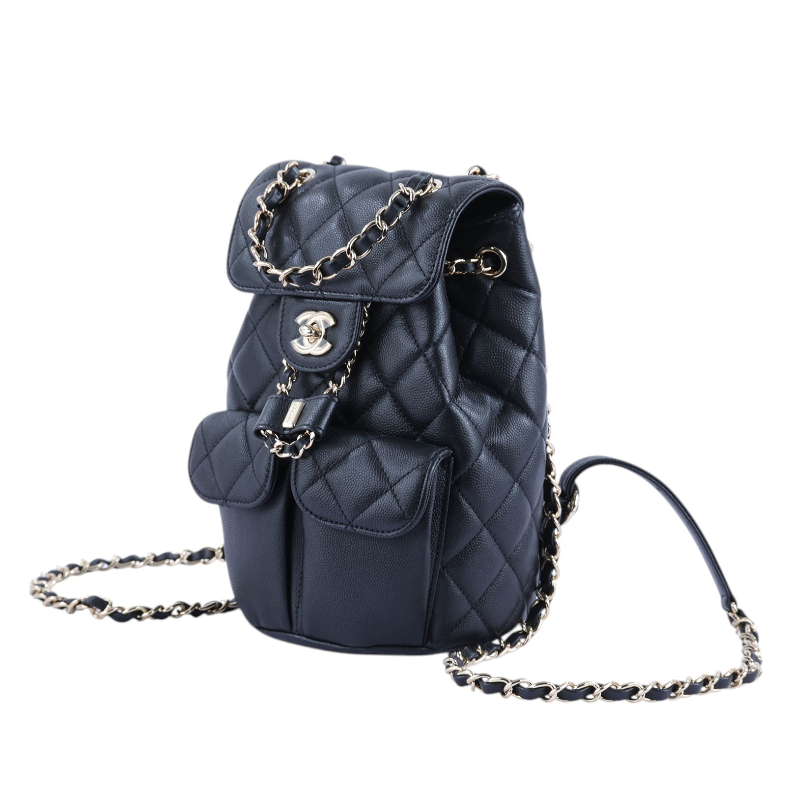 香奈兒 CHANEL CC Logo 菱格紋 迷你 雙肩 後背包 AS3290 晶片款 黑金荔枝後背包 原廠盒子/防塵袋/購買證明