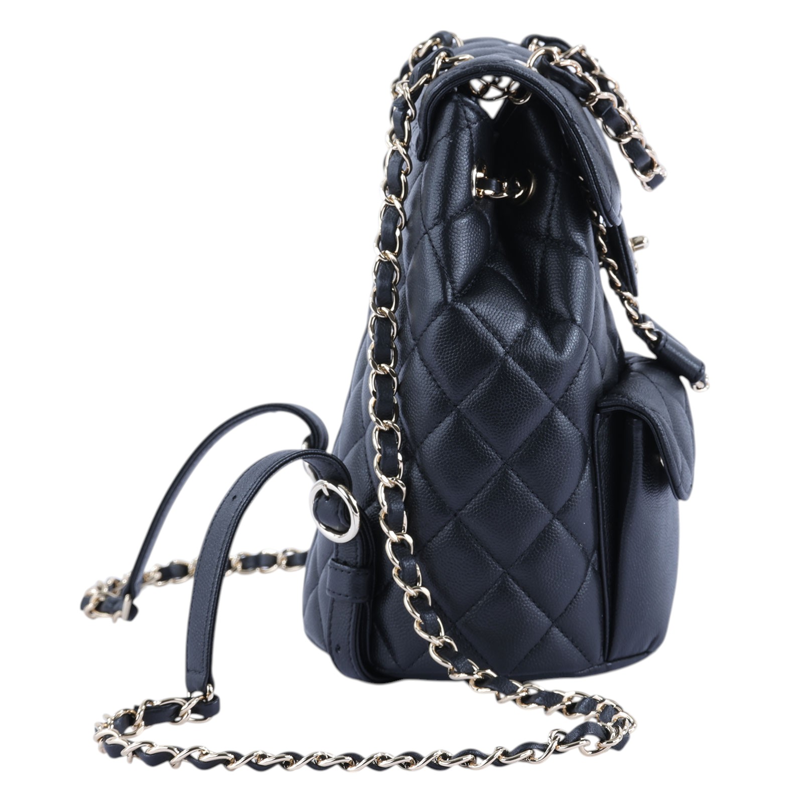 香奈兒 CHANEL CC Logo 菱格紋 迷你 雙肩 後背包 AS3290 晶片款 黑金荔枝後背包 原廠盒子/防塵袋/購買證明