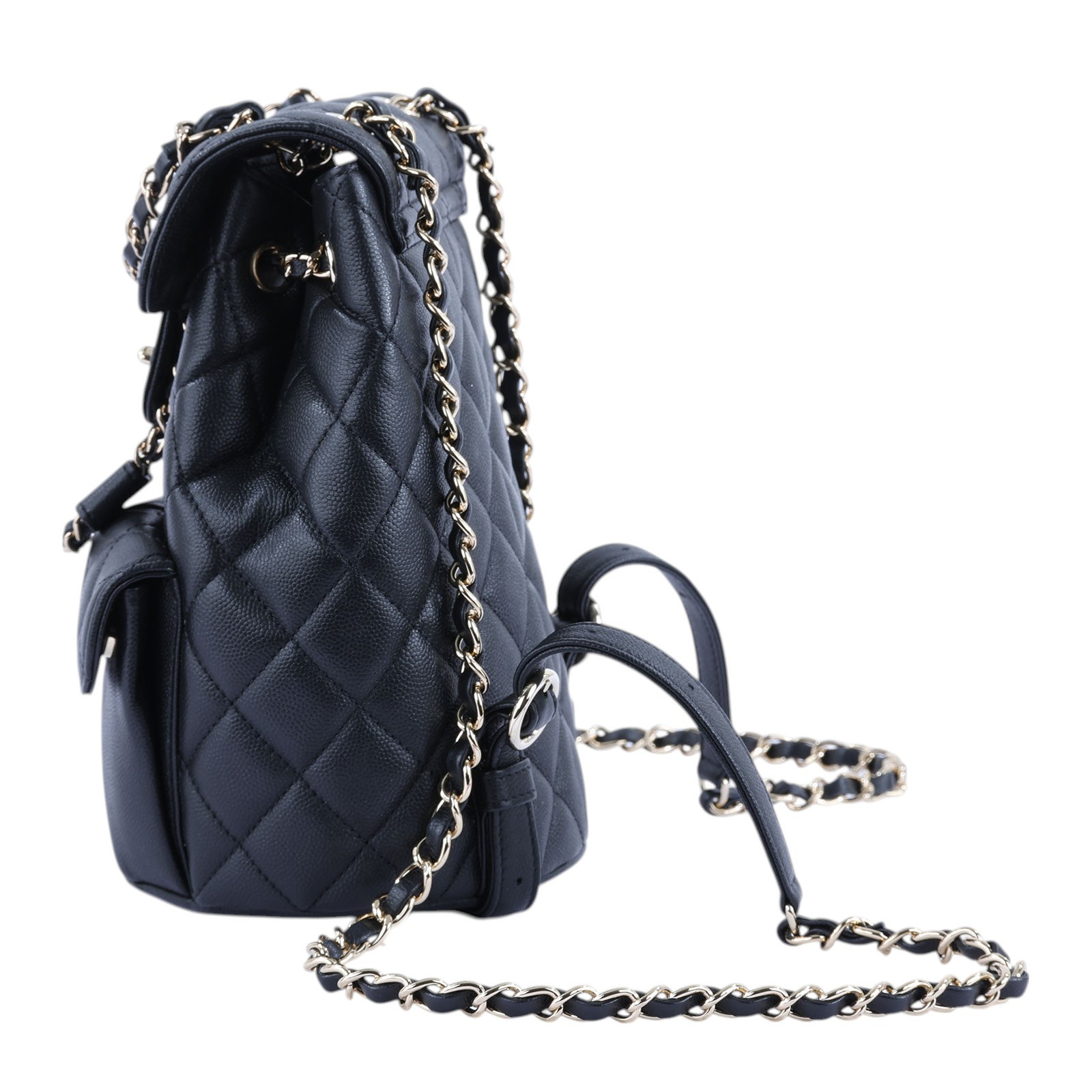 香奈兒 CHANEL CC Logo 菱格紋 迷你 雙肩 後背包 AS3290 晶片款 黑金荔枝後背包 原廠盒子/防塵袋/購買證明