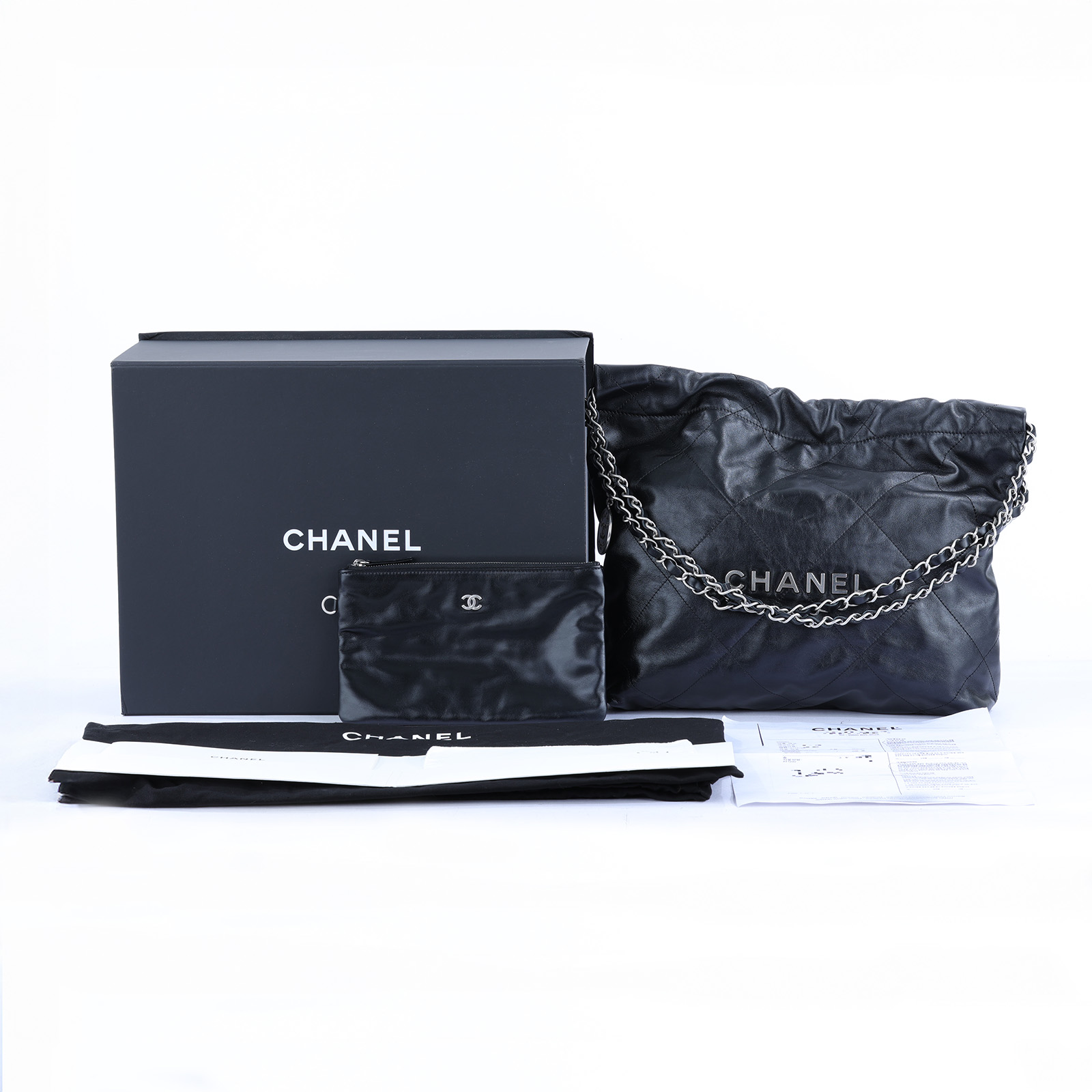 香奈兒 CHANEL 22 小型 束口包 AS3260 晶片款 黑銀22BAG 小號 原廠盒子/防塵袋/內袋