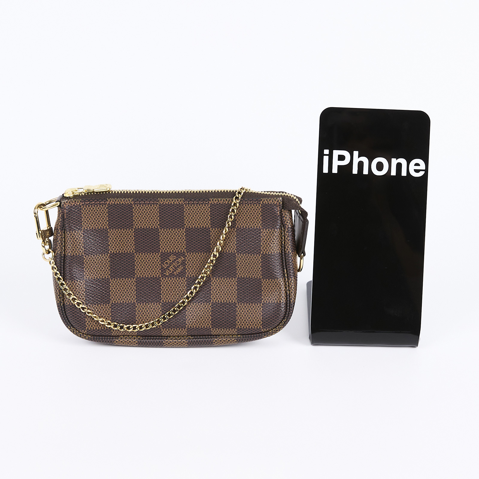 路易威登 LOUIS VUITTON Damier Ebene塗層帆布 鏈帶 迷你小皮包 N58009 棋盤小麻將包 原廠盒子/防塵袋
