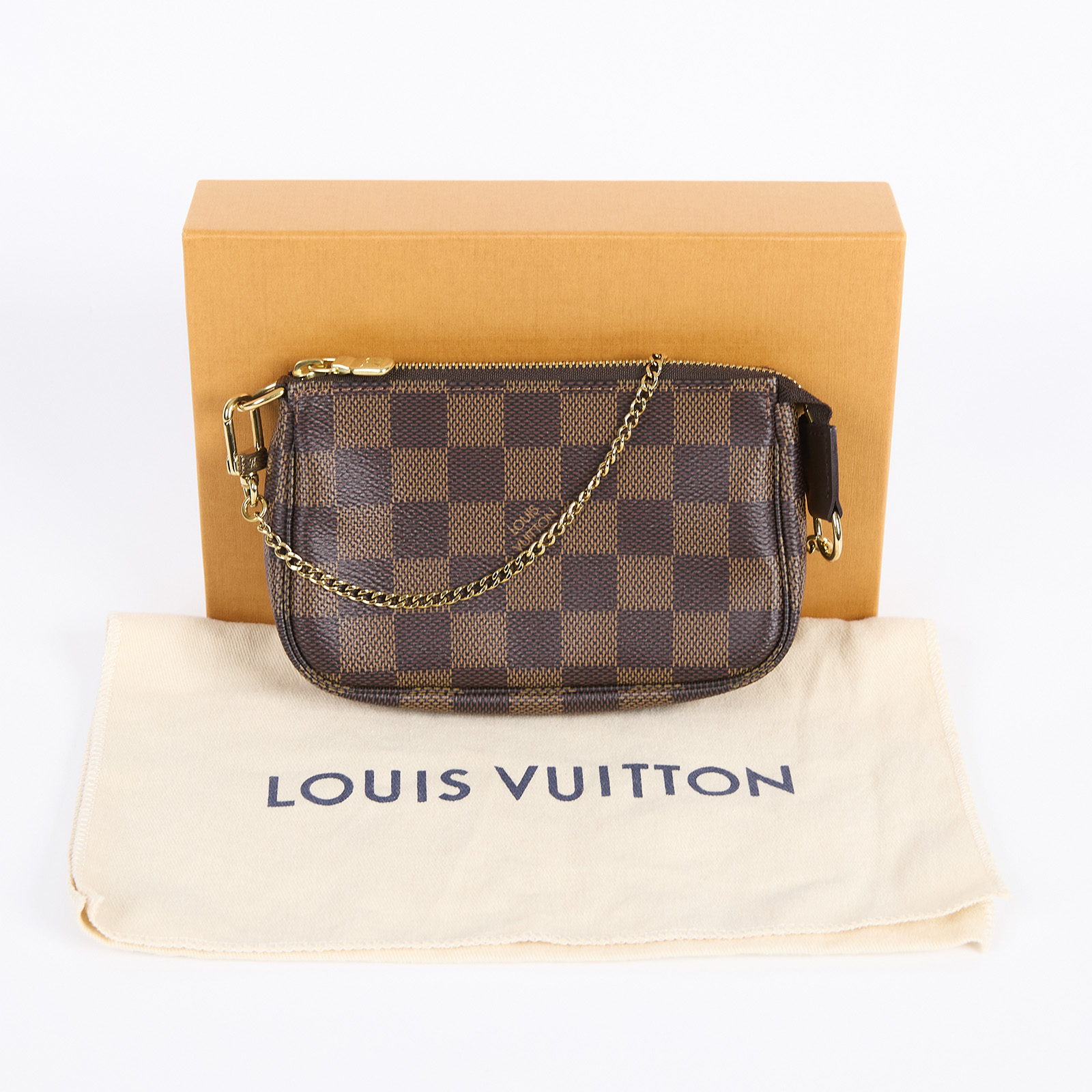 路易威登 LOUIS VUITTON Damier Ebene塗層帆布 鏈帶 迷你小皮包 N58009 棋盤小麻將包 原廠盒子/防塵袋