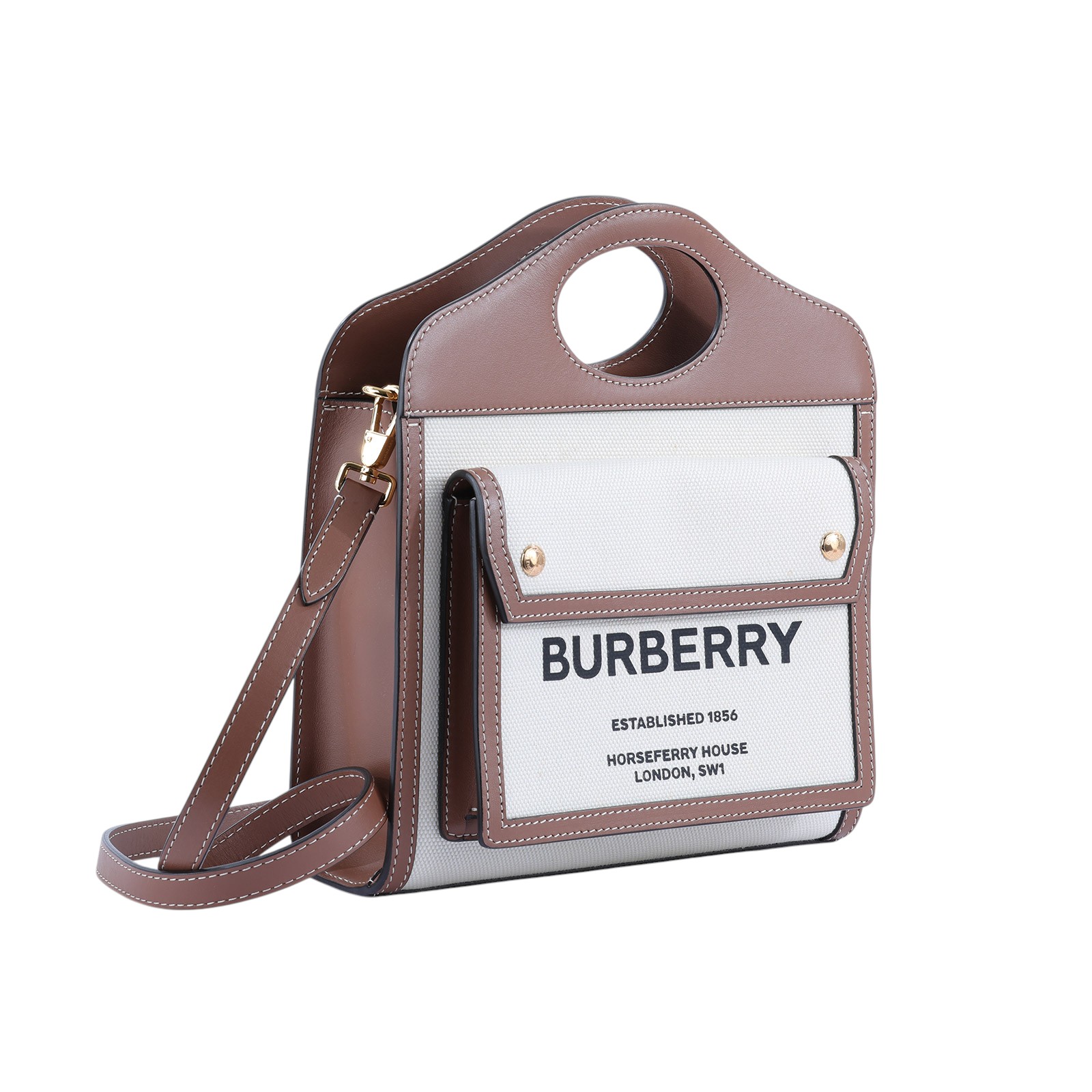 博柏利 BURBERRY Mini Pocket 肩背 手提包 8039361 帆布拼皮革POCKET MINI 防塵袋/背帶