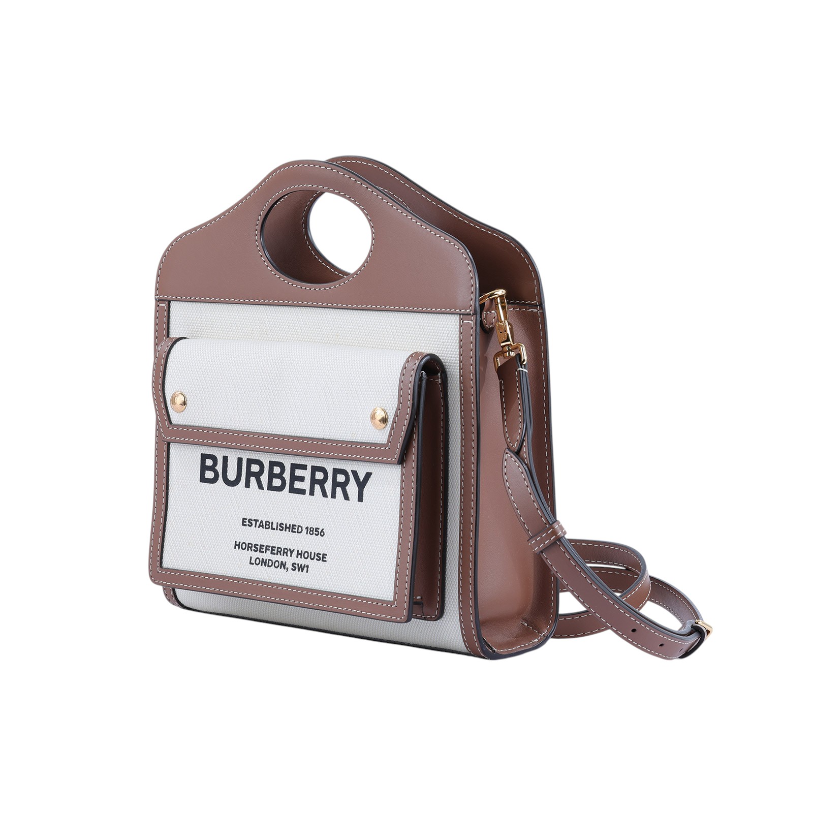 博柏利 BURBERRY Mini Pocket 肩背 手提包 8039361 帆布拼皮革POCKET MINI 防塵袋/背帶