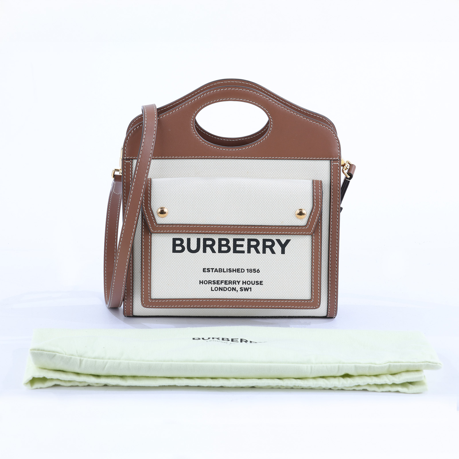 博柏利 BURBERRY Mini Pocket 肩背 手提包 8039361 帆布拼皮革POCKET MINI 防塵袋/背帶
