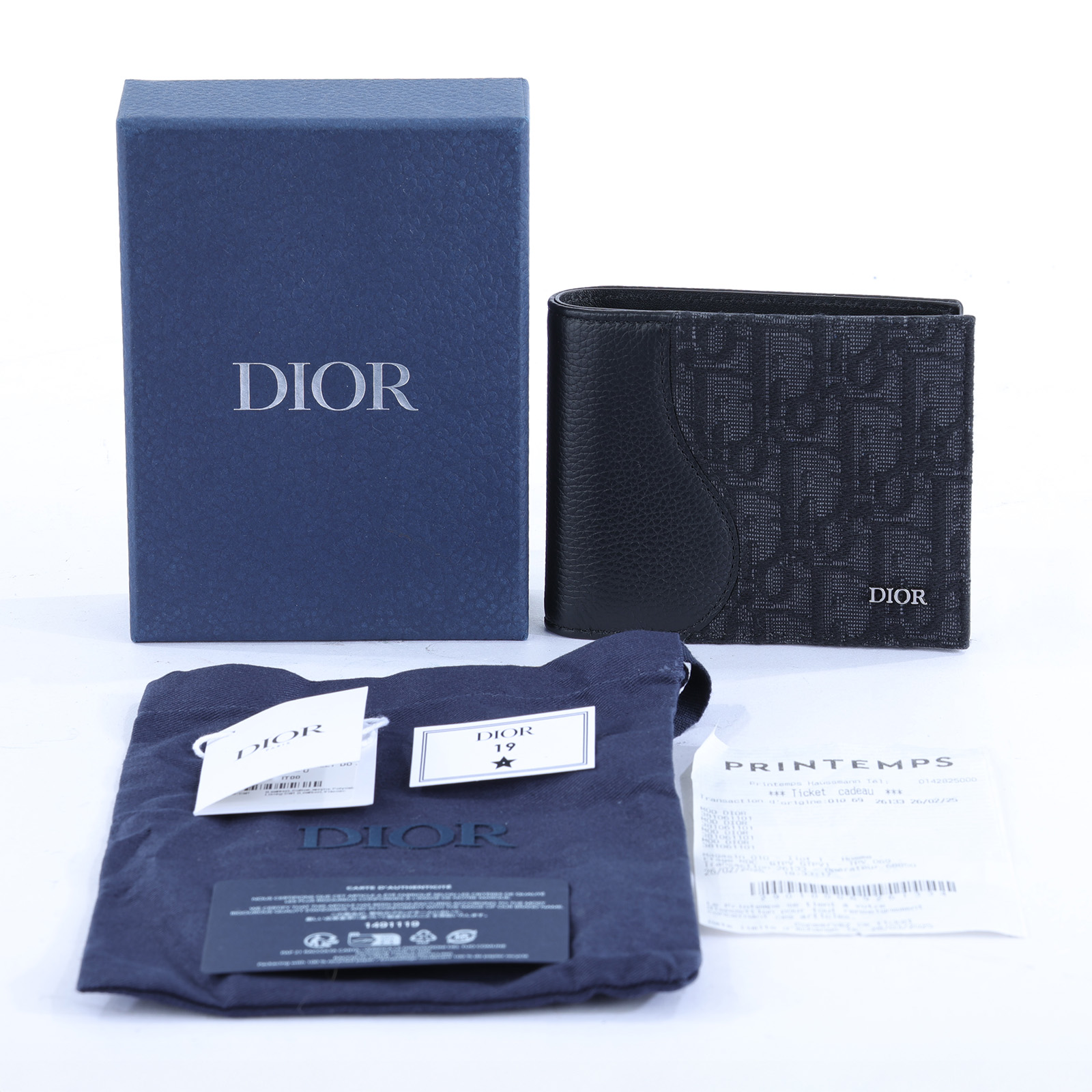 迪奧 CHRISTIAN DIOR Saddle 對折 錢包 短夾 2ADBH076YKS 黑緹花SADDLE對折短夾 原廠盒子/防塵袋