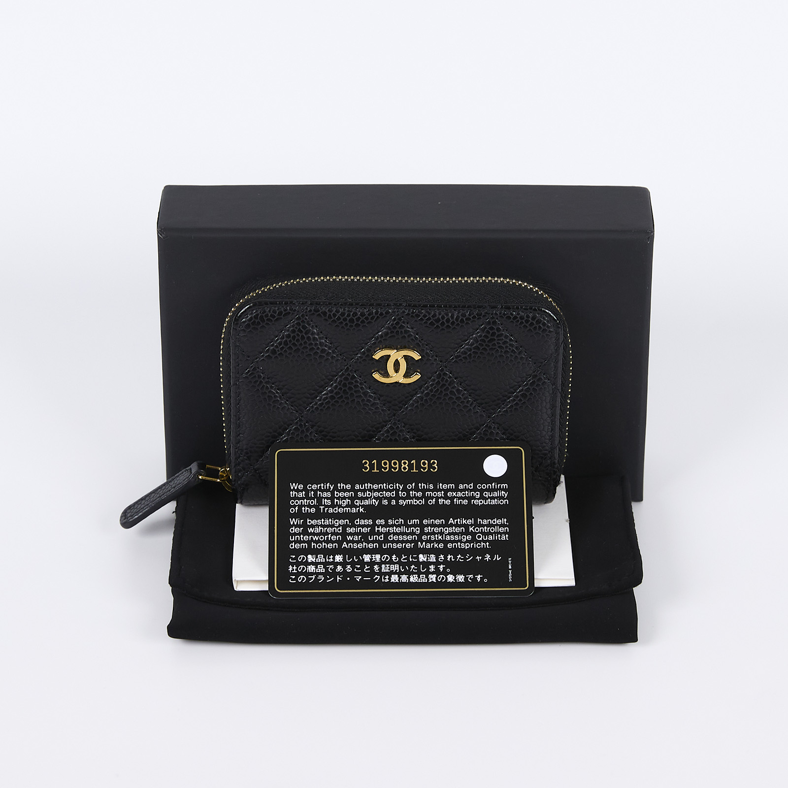 香奈兒 CHANEL 卡片零錢夾 荔枝皮 CC LOGO A69271 黑金荔枝牛拉鍊零錢包 原廠盒子/防塵袋/保證卡
