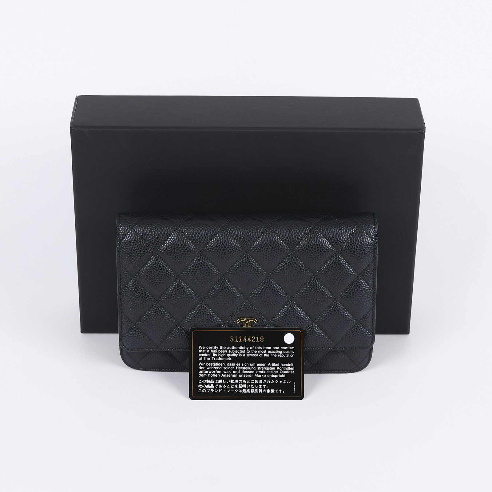 香奈兒 CHANEL 經典鏈子皮夾 菱格紋 CC LOGO  31開 黑金荔枝牛WOC 原廠盒子/保證卡
