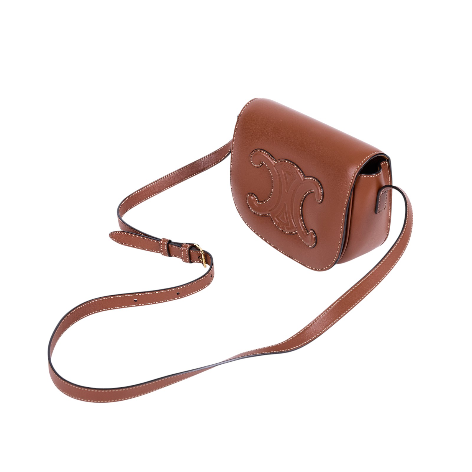 思琳 CELINE Folco Cuir Triomphe 198263DU3 焦糖FOLCO CUIR TRIOMPHE斜背馬鞍包 防塵袋