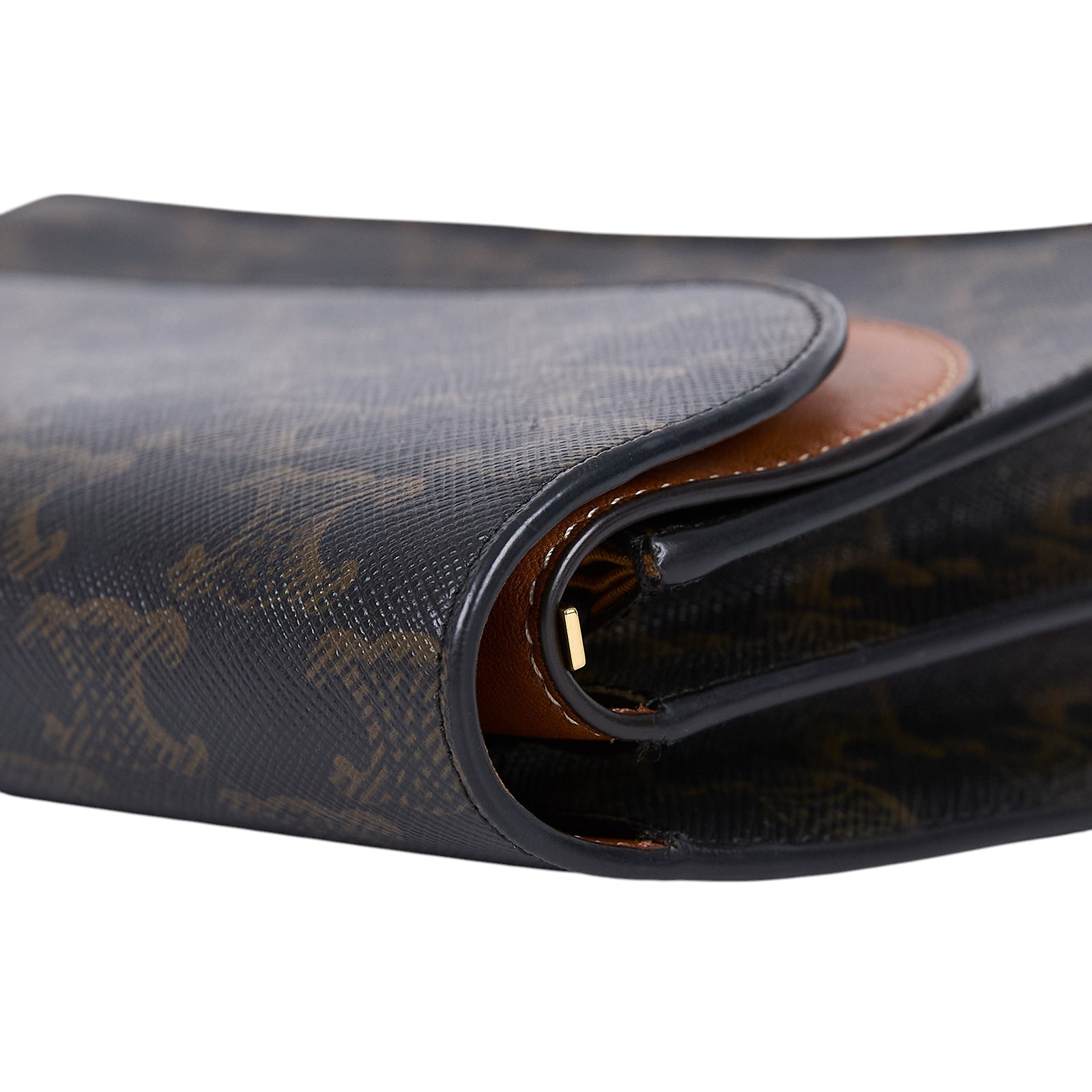 思琳 CELINE Triomphe 帆布  平滑羊皮 Strap 錢包 10D852CG9 黃褐色STRAP信封包 原廠盒子/防塵袋/背帶