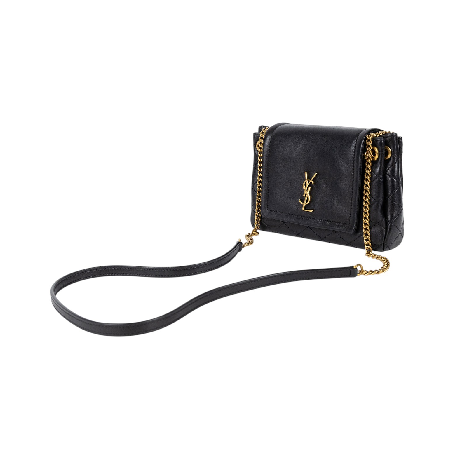 聖羅蘭 YSL SAINT LAURENT Nolia 小羊皮 迷你 手袋 肩背包 6727381EL07 黑金MINI NOLITA肩背包 原廠盒子/防塵袋