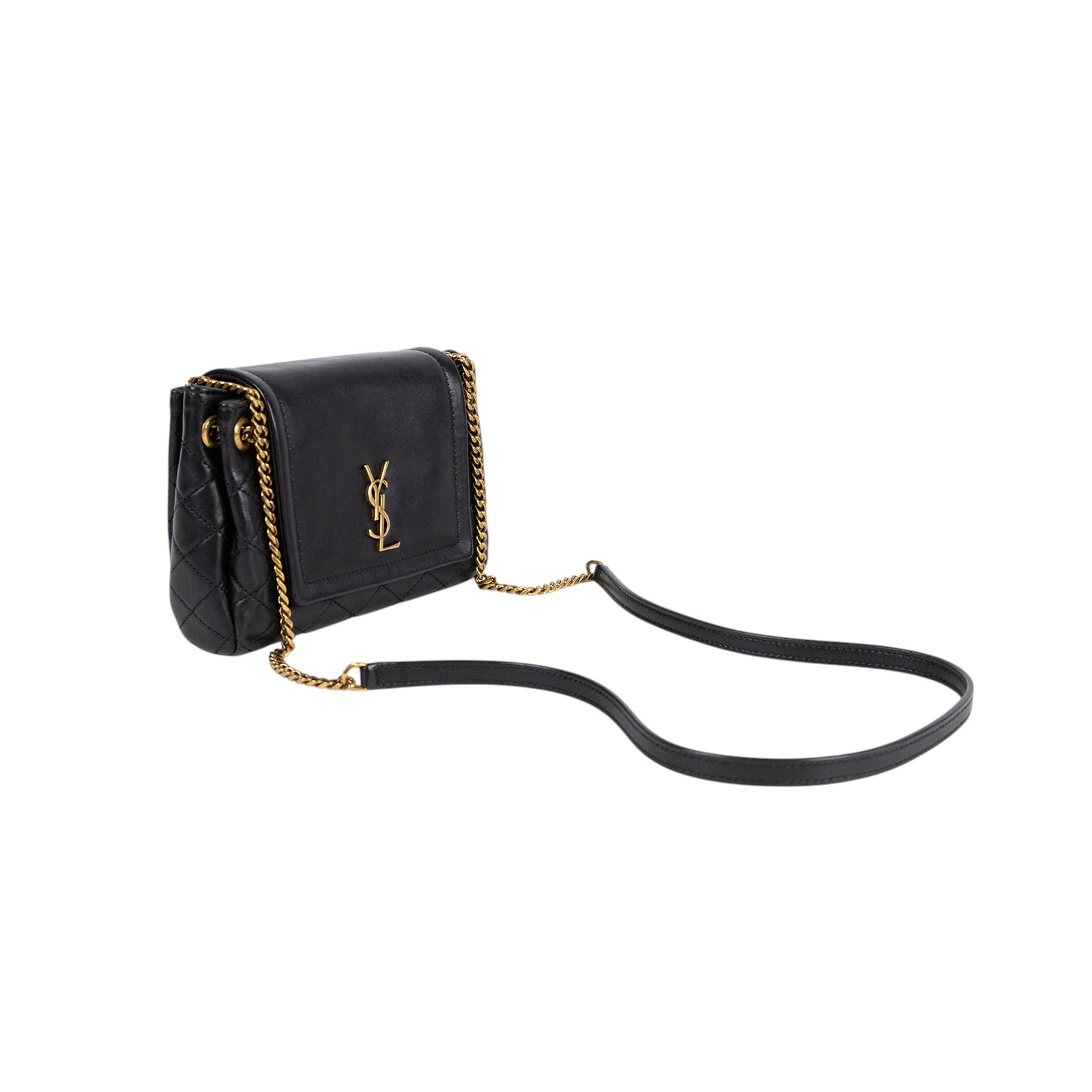 聖羅蘭 YSL SAINT LAURENT Nolia 小羊皮 迷你 手袋 肩背包 6727381EL07 黑金MINI NOLITA肩背包 原廠盒子/防塵袋