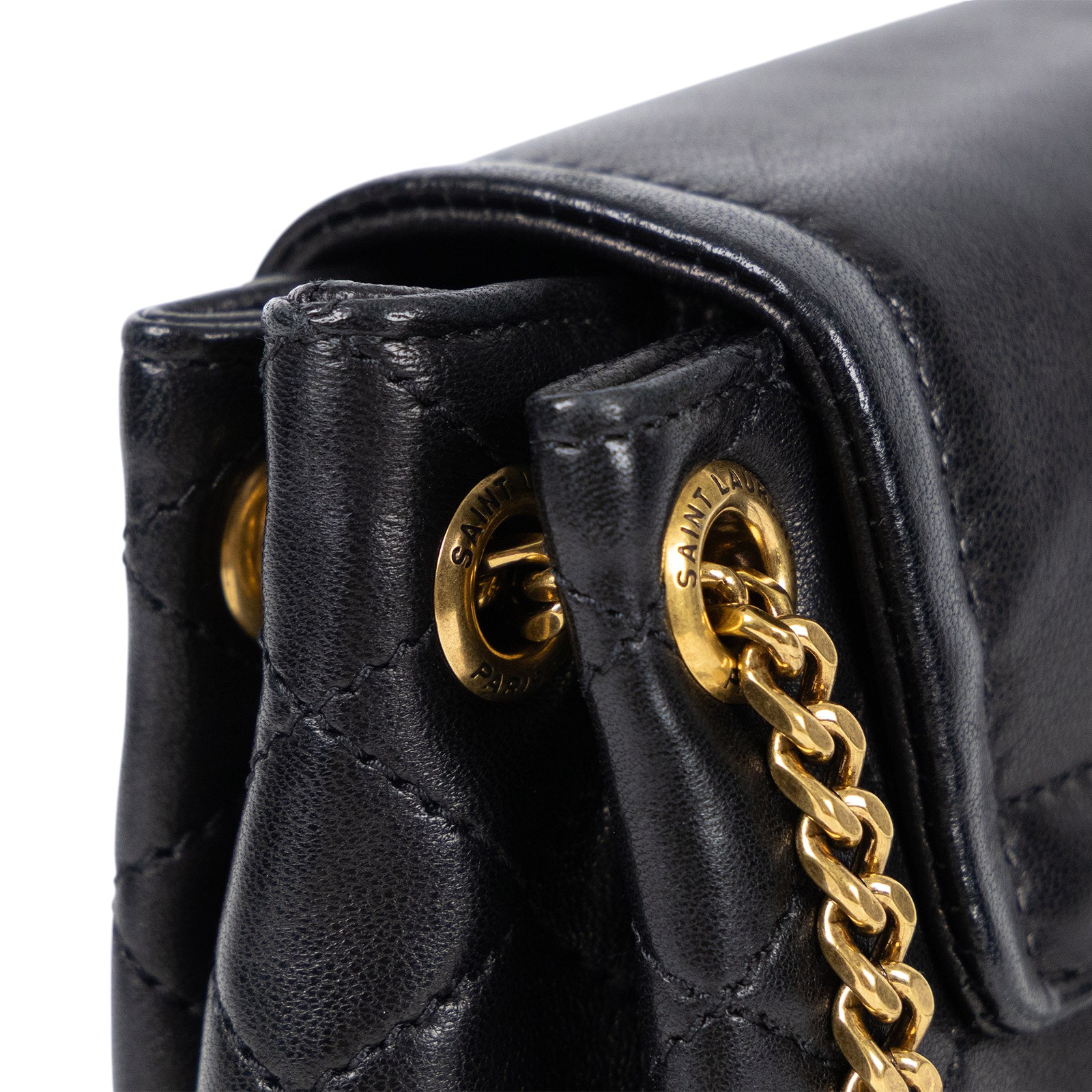 聖羅蘭 YSL SAINT LAURENT Nolia 小羊皮 迷你 手袋 肩背包 6727381EL07 黑金MINI NOLITA肩背包 原廠盒子/防塵袋