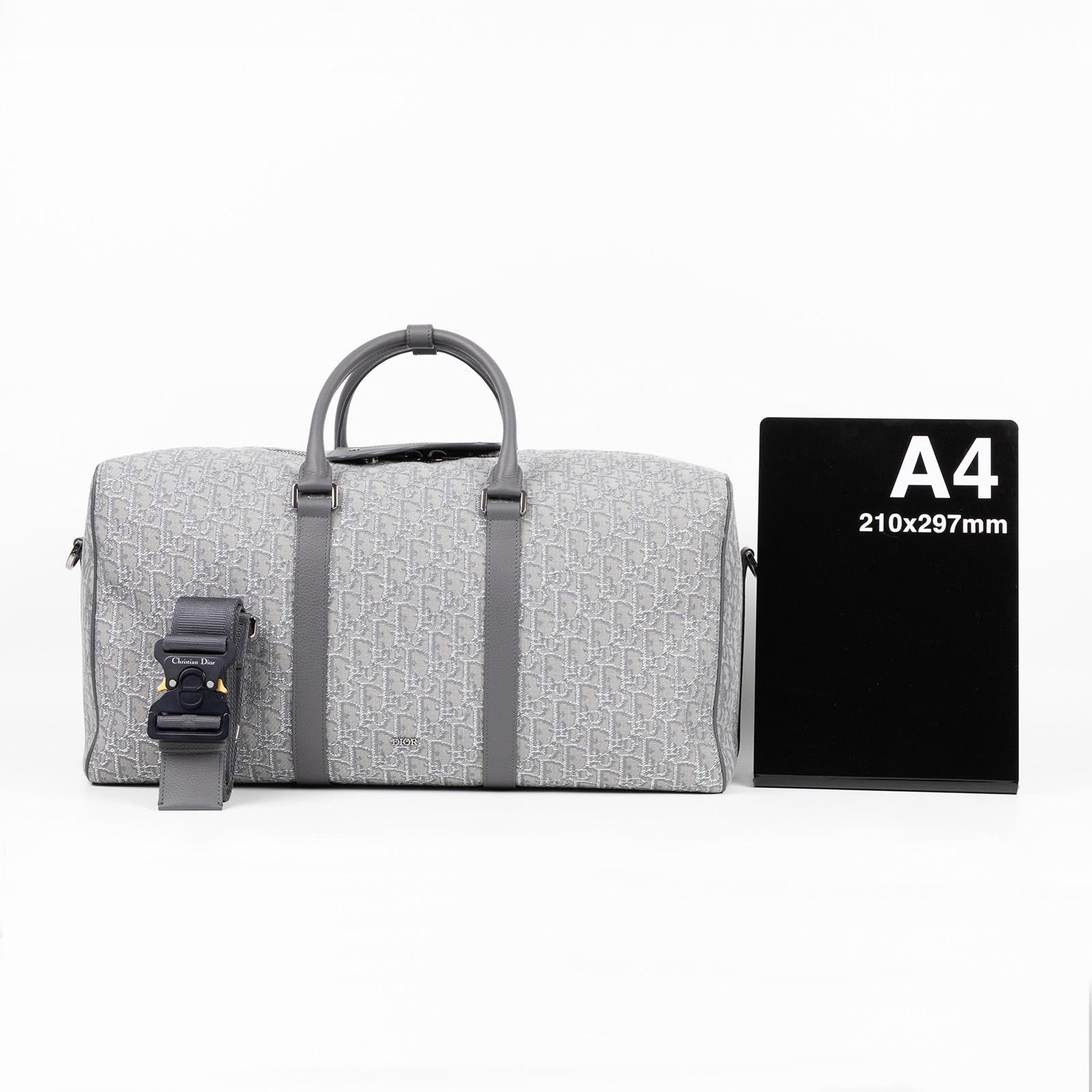 迪奧 CHRISTIAN DIOR Lingot 50 旅行袋 波士頓包 1ADDU120DOS 灰銀OBLIQUE LINGOT行李袋 防塵袋/背帶
