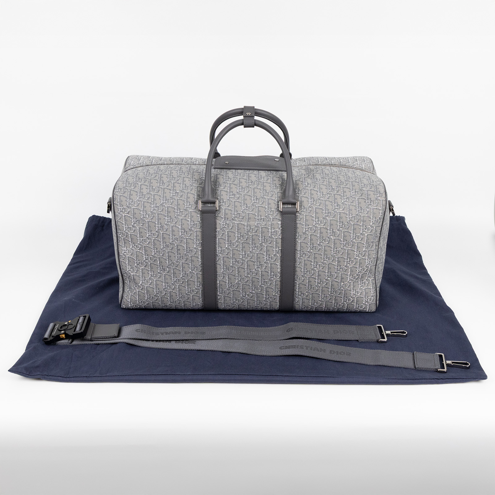 迪奧 CHRISTIAN DIOR Lingot 50 旅行袋 波士頓包 1ADDU120DOS 灰銀OBLIQUE LINGOT行李袋 防塵袋/背帶