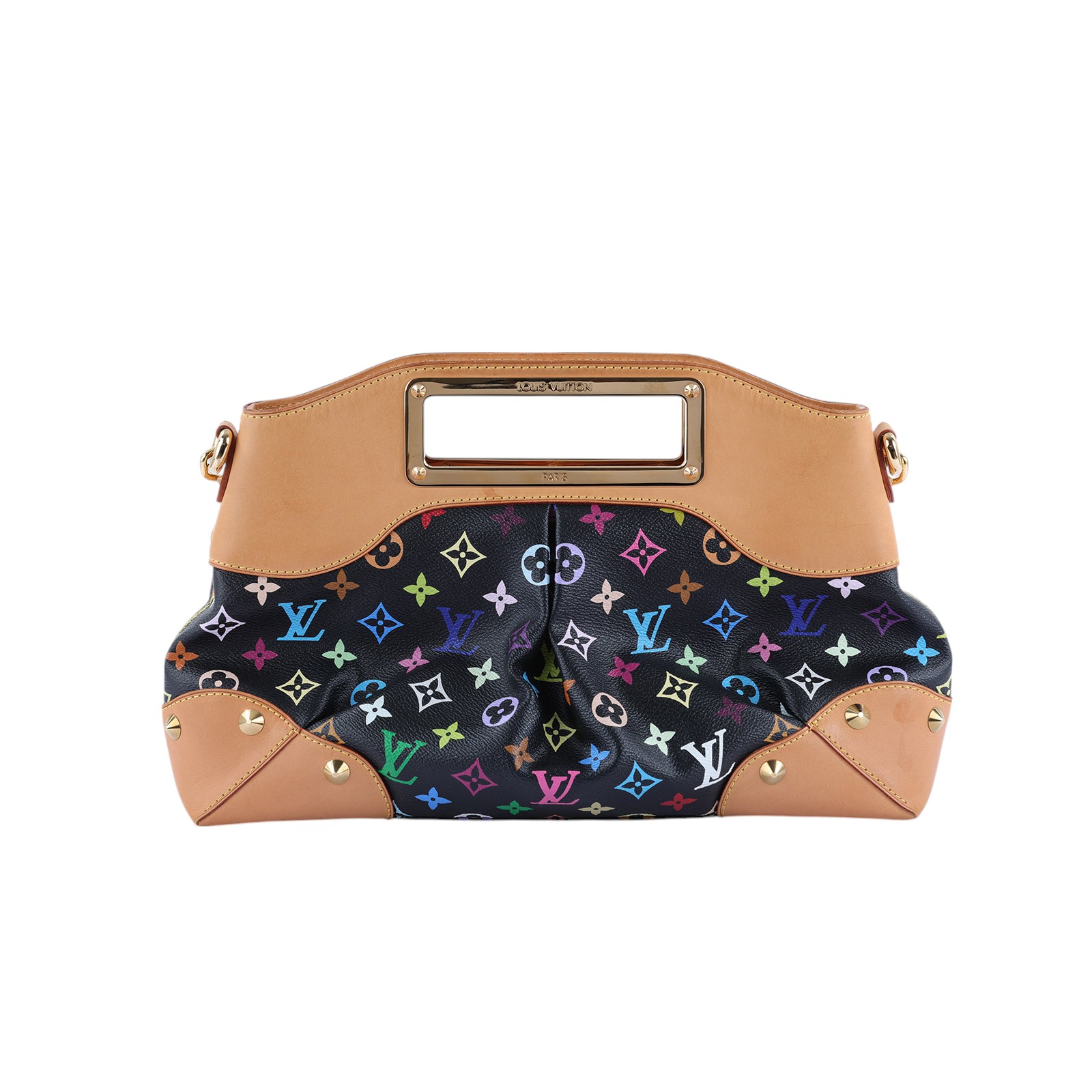 路易威登 LOUIS VUITTON Judy MM 村上隆聯名 肩背包 M40256 黑三彩抓皺JUDY肩背包 MM 背帶