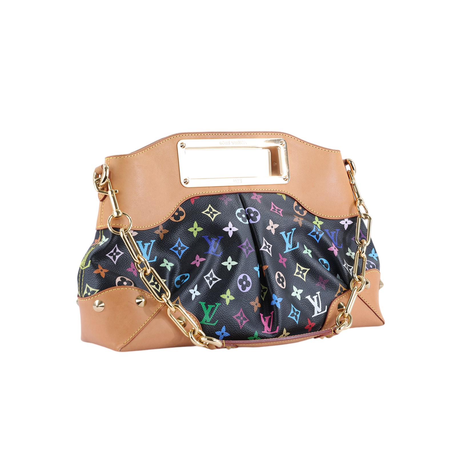 路易威登 LOUIS VUITTON Judy MM 村上隆聯名 肩背包 M40256 黑三彩抓皺JUDY肩背包 MM 背帶
