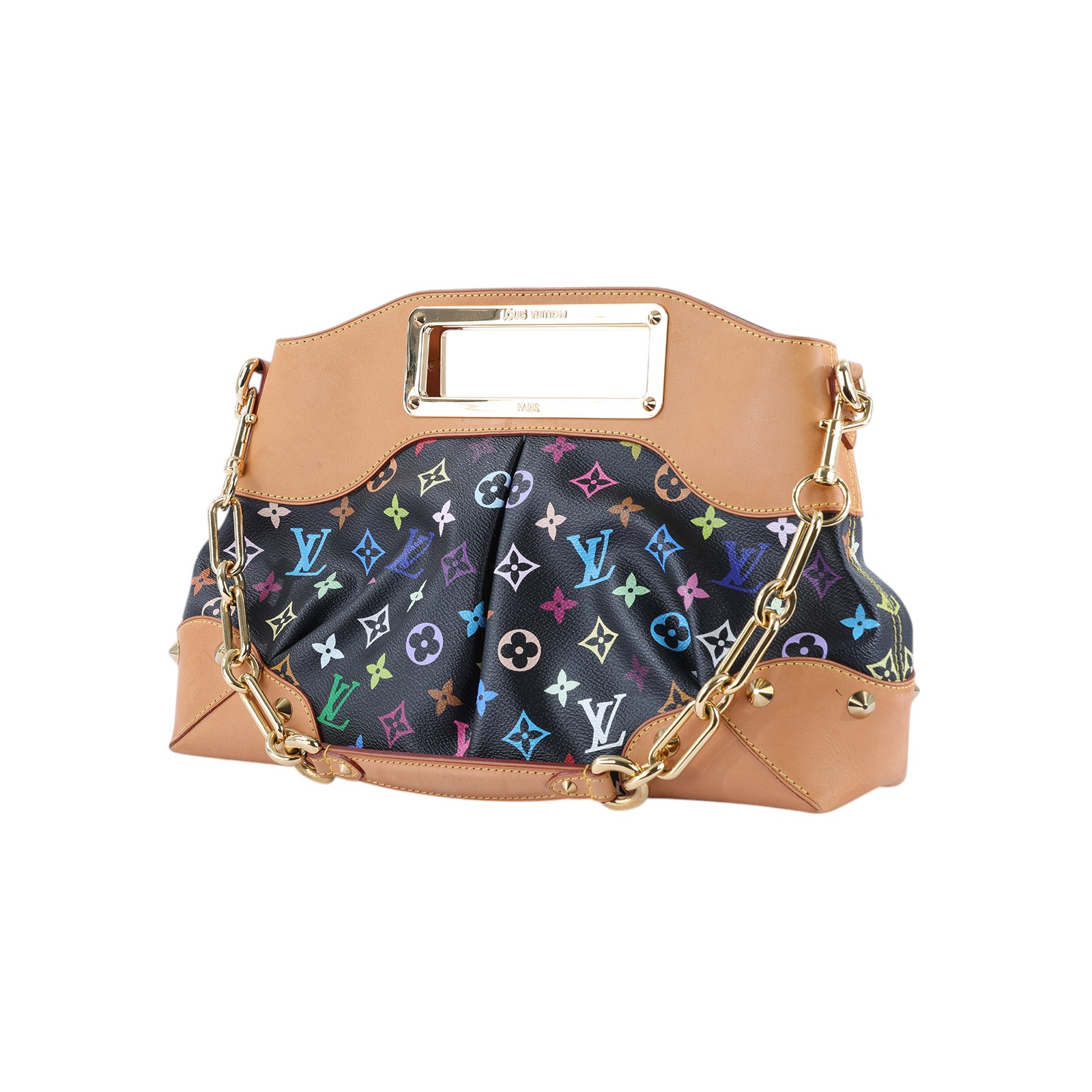 路易威登 LOUIS VUITTON Judy MM 村上隆聯名 肩背包 M40256 黑三彩抓皺JUDY肩背包 MM 背帶