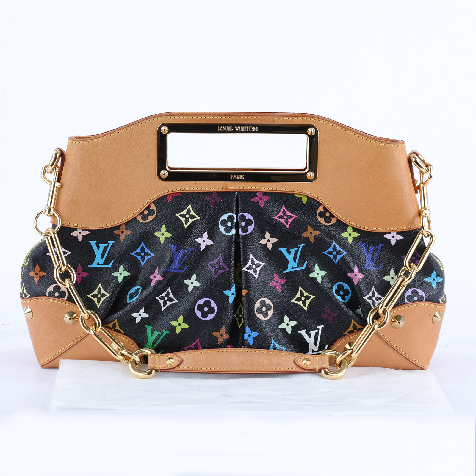 路易威登 LOUIS VUITTON Judy MM 村上隆聯名 肩背包 M40256 黑三彩抓皺JUDY肩背包 MM 背帶