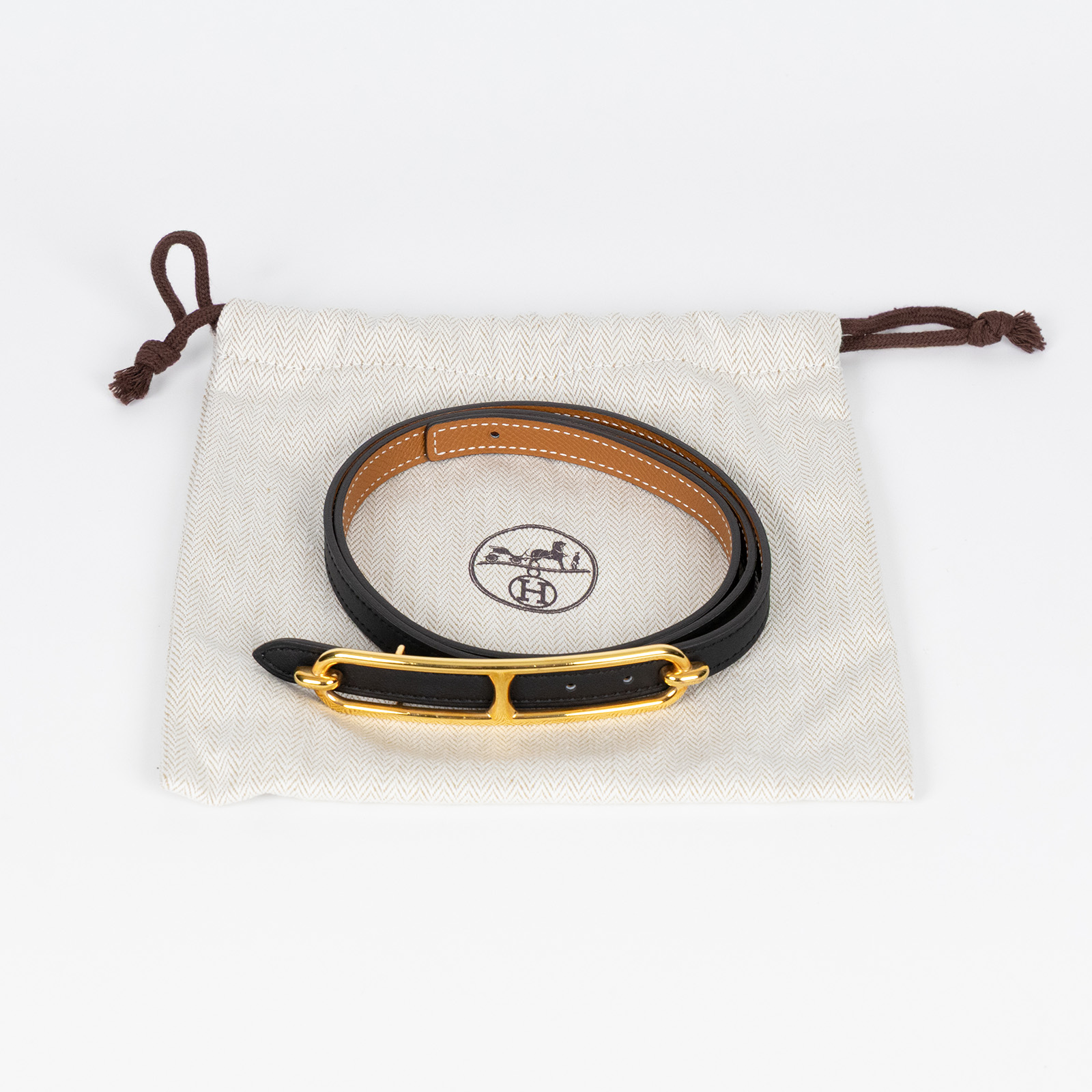 愛馬仕 Hermès Roulis 皮帶釦 雙面皮腰帶 1.3 cm ROB_85 W FM 150 W刻黑金棕雙面ROULIS皮帶#85 防塵袋