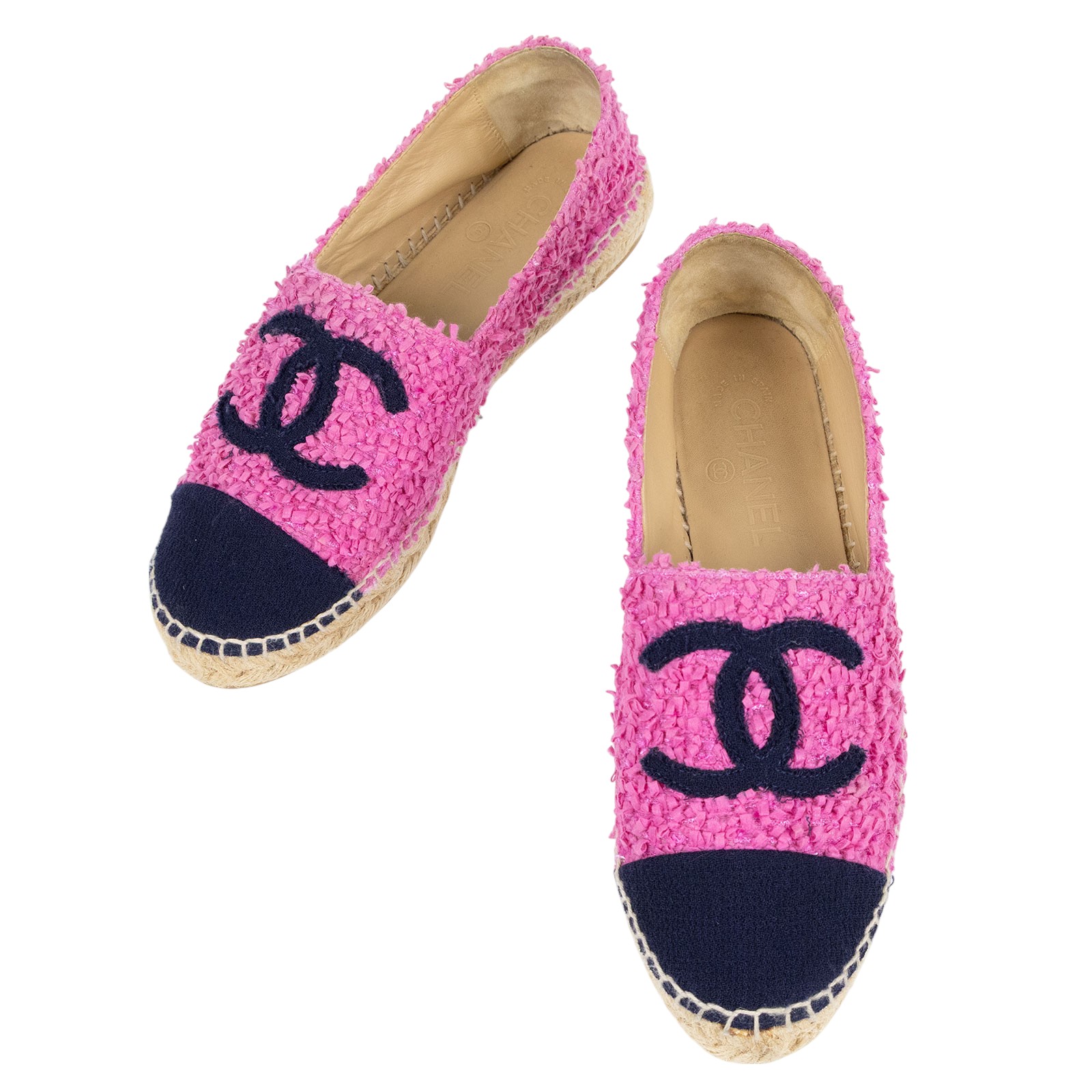 香奈兒 CHANEL Espadrilles 漁夫鞋 G29762_39 粉毛尼鉛筆鞋#39 原廠盒子/防塵袋