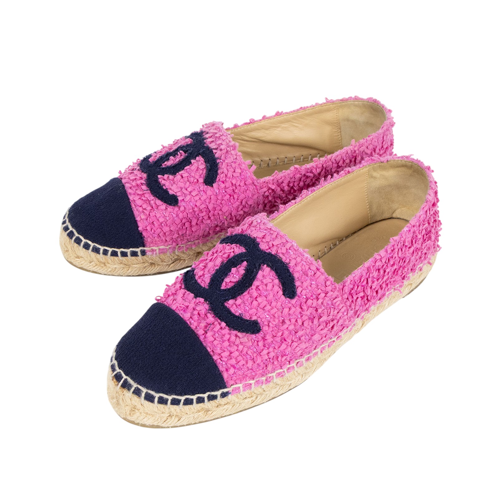 香奈兒 CHANEL Espadrilles 漁夫鞋 G29762_39 粉毛尼鉛筆鞋#39 原廠盒子/防塵袋