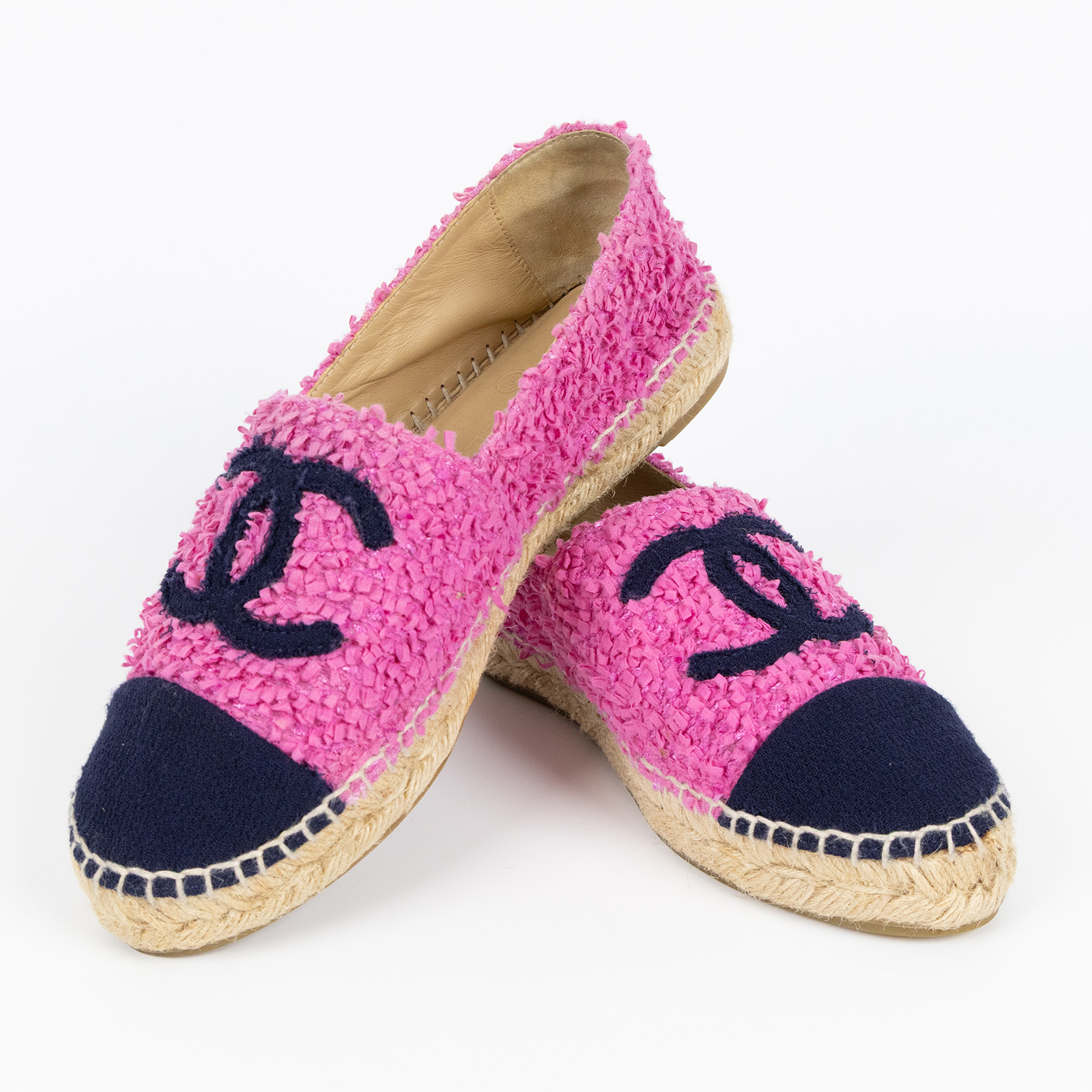 香奈兒 CHANEL Espadrilles 漁夫鞋 G29762_39 粉毛尼鉛筆鞋#39 原廠盒子/防塵袋