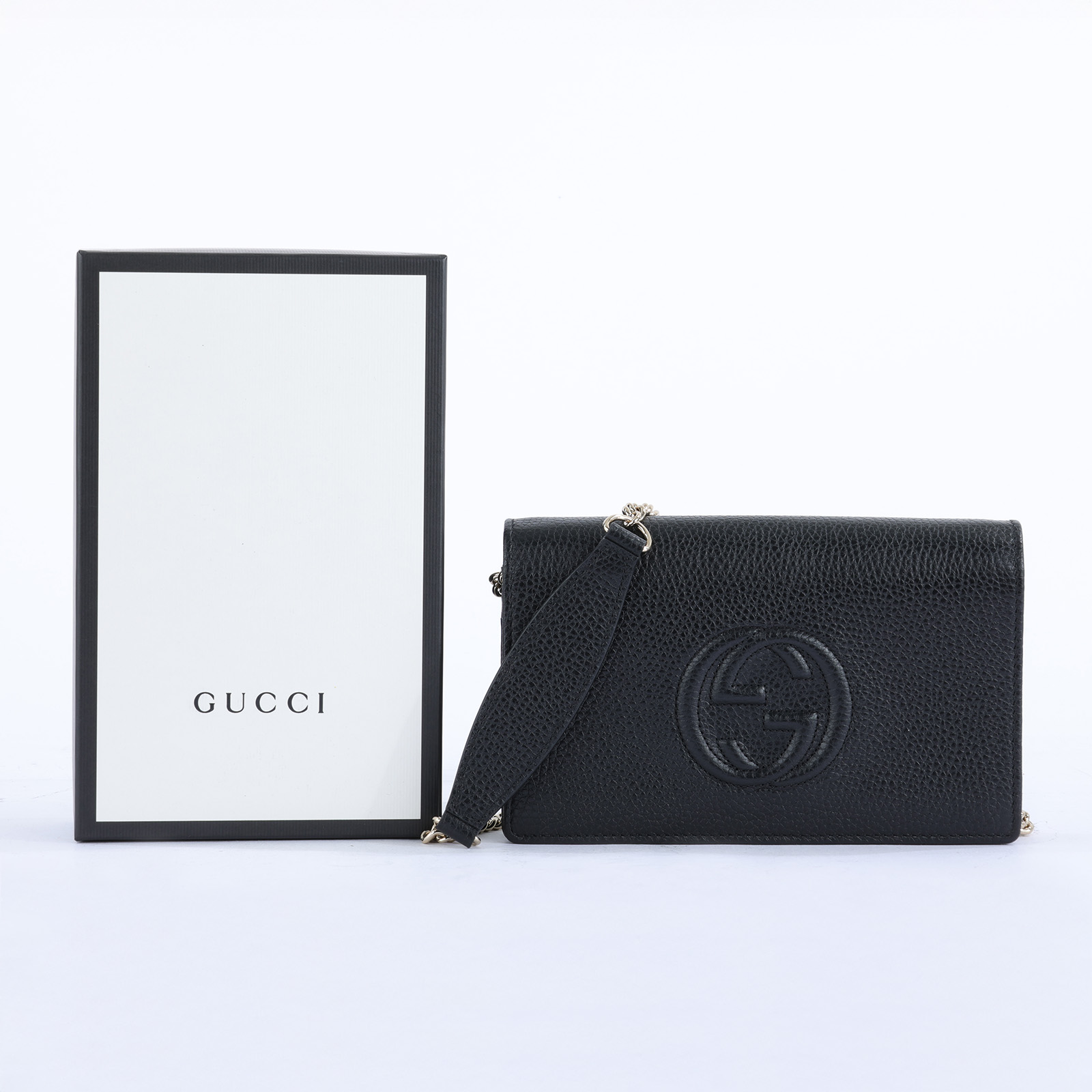 古馳 GUCCI Soho 鏈帶 手拿包 598211 黑牛皮SOHO WOC 原廠盒子/防塵袋/背帶