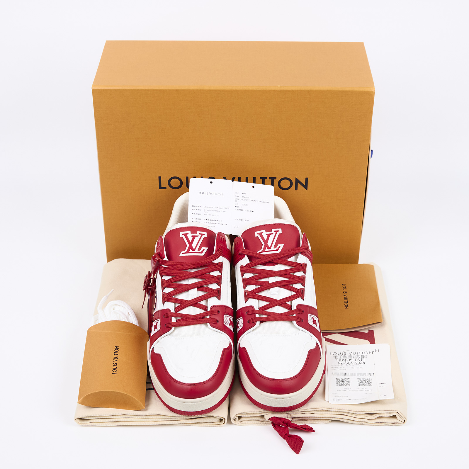 路易威登 LOUIS VUITTON LV Trainer RED 公益運動鞋 1A8PJZ  原廠盒子/防塵袋2/鞋帶/購買證明/發票