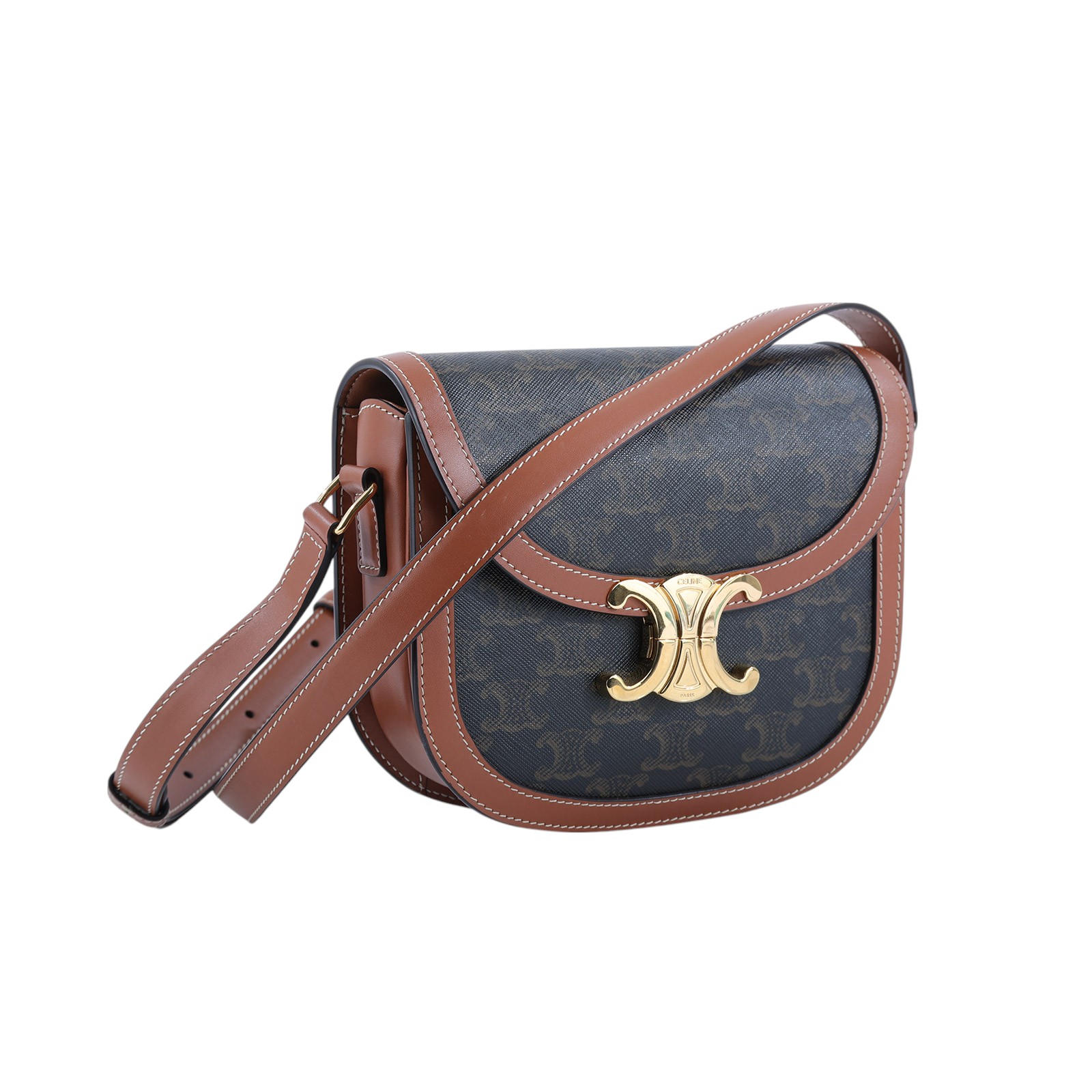 思琳 CELINE 標誌印花 牛皮革 Besace Clea 斜背 肩背 馬鞍包 110962BZ4  原廠盒子/防塵袋/購買證明/發票