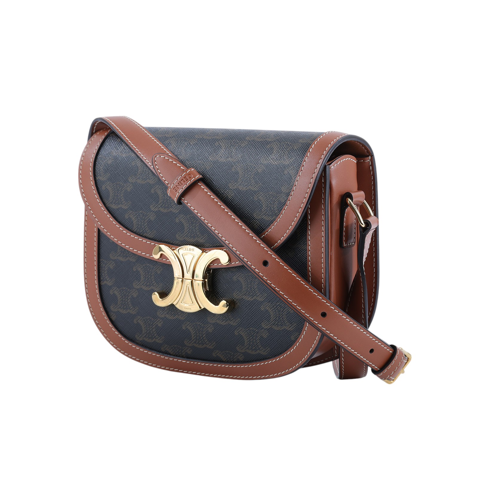 思琳 CELINE 標誌印花 牛皮革 Besace Clea 斜背 肩背 馬鞍包 110962BZ4  原廠盒子/防塵袋/購買證明/發票