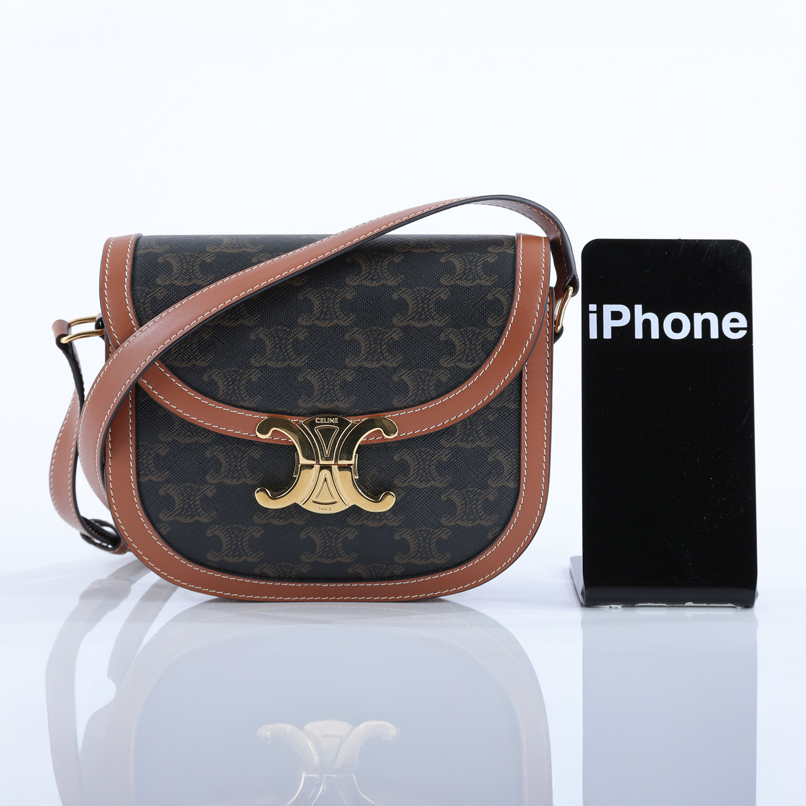 思琳 CELINE 標誌印花 牛皮革 Besace Clea 斜背 肩背 馬鞍包 110962BZ4  原廠盒子/防塵袋/購買證明/發票