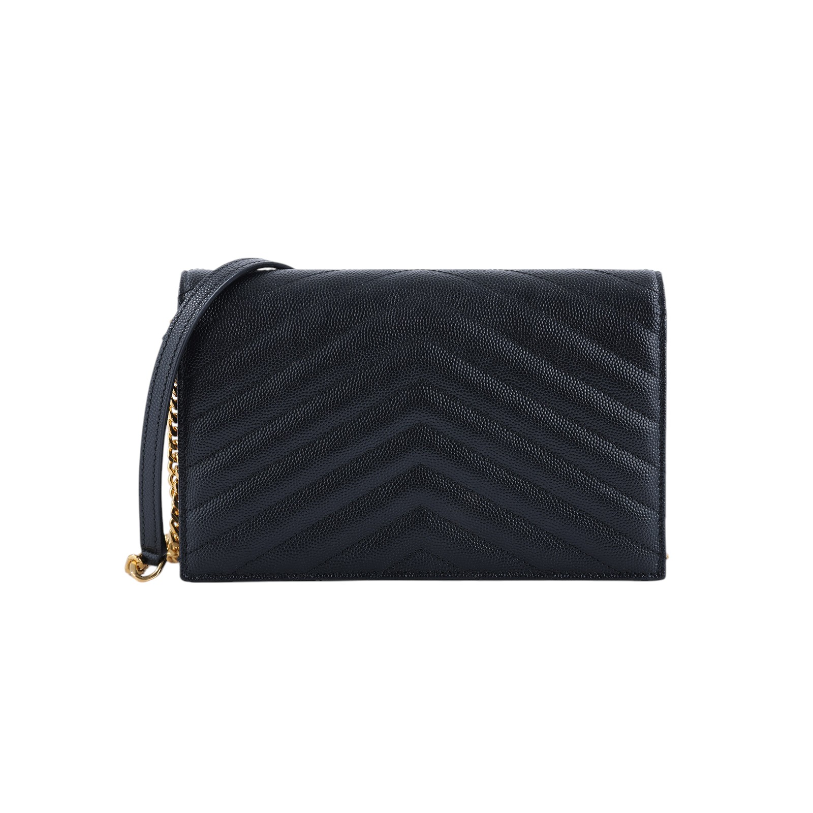 聖羅蘭 YSL SAINT LAURENT Cassandre 信封袋式 鏈條 錢包 742920BOW01 黑金魚子醬WOC 背帶