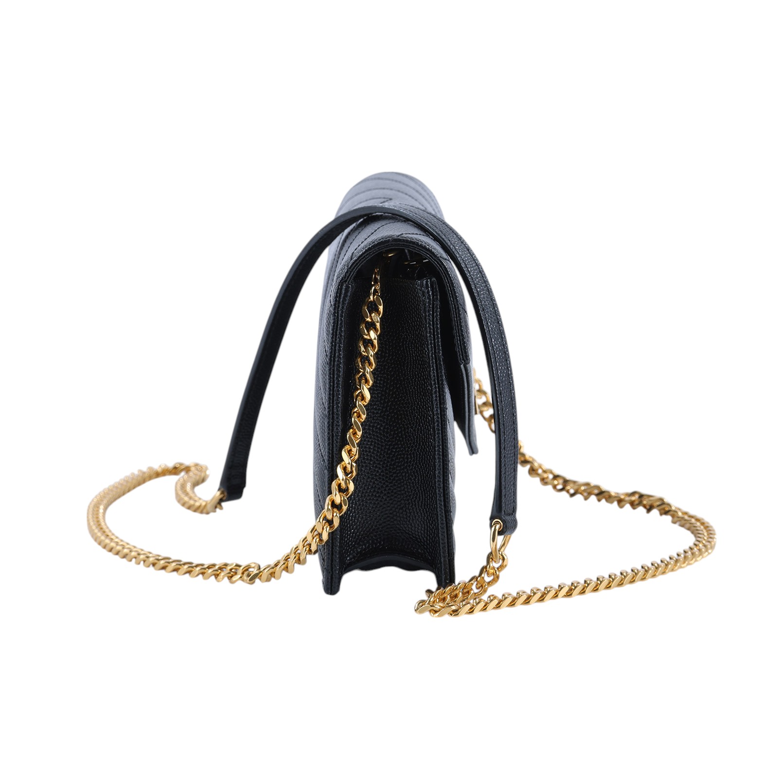 聖羅蘭 YSL SAINT LAURENT Cassandre 信封袋式 鏈條 錢包 742920BOW01 黑金魚子醬WOC 背帶