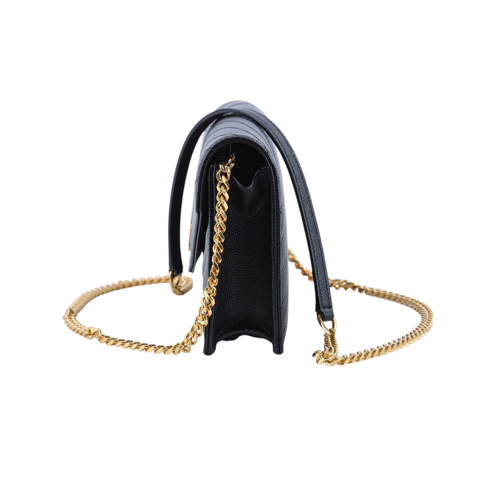 聖羅蘭 YSL SAINT LAURENT Cassandre 信封袋式 鏈條 錢包 742920BOW01 黑金魚子醬WOC 背帶