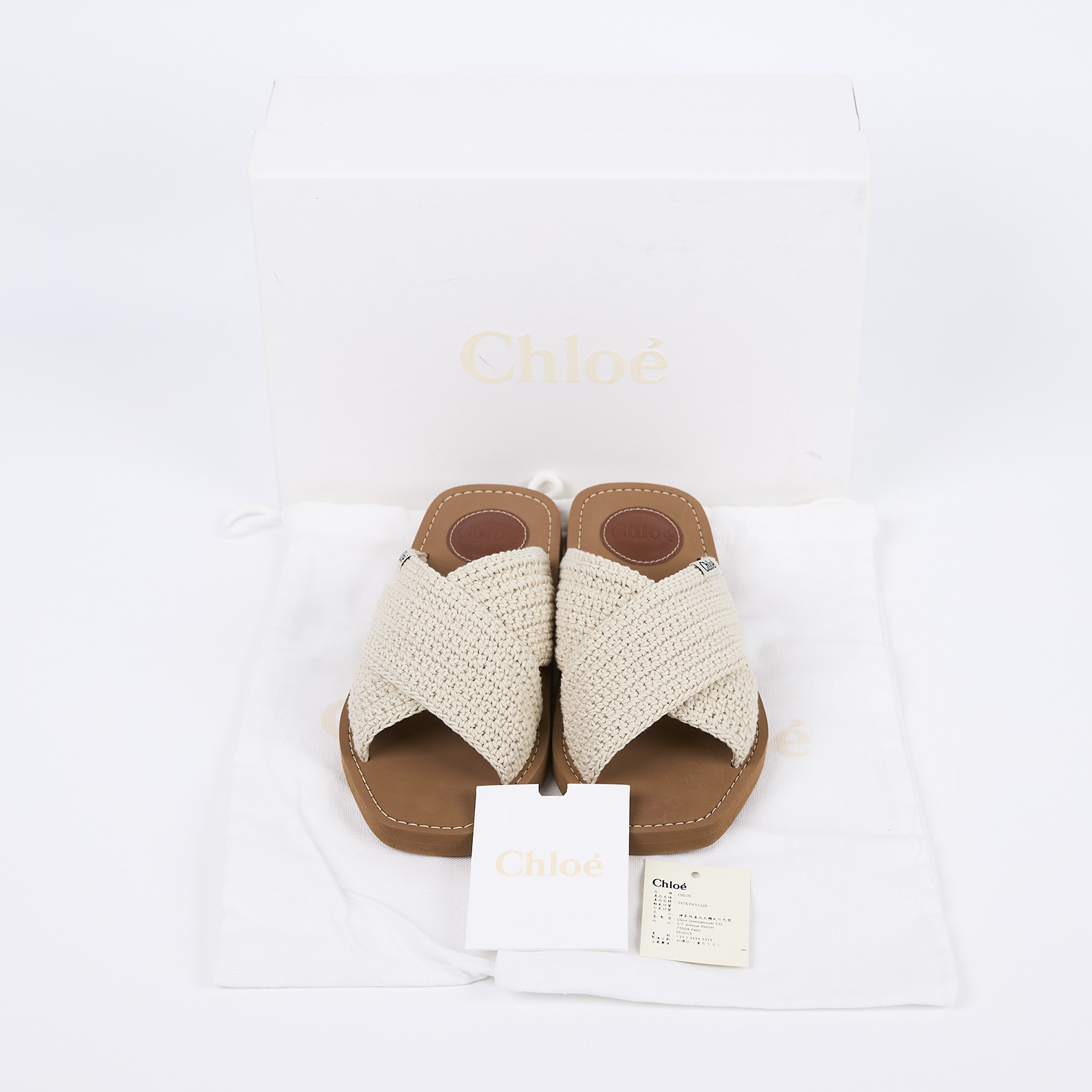 蔻依 CHLOE Woody cloth sandal 涼鞋 CHC22S597X_36 棕米白棉麻涼鞋#36 原廠盒子/防塵袋2