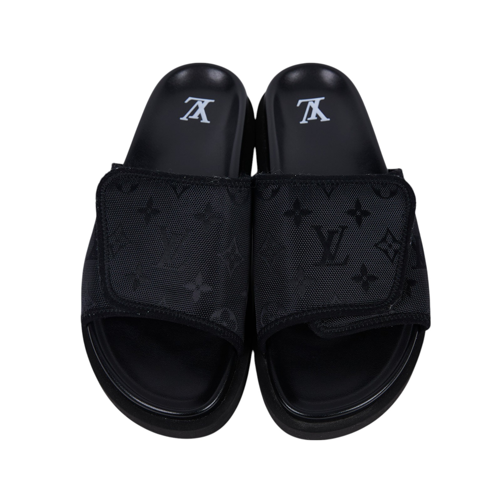 路易威登 LOUIS VUITTON Miami Mule Sandals 涼鞋 1AC5Q0 黑原花魔鬼氈拖鞋#7 防塵袋/購買證明影本