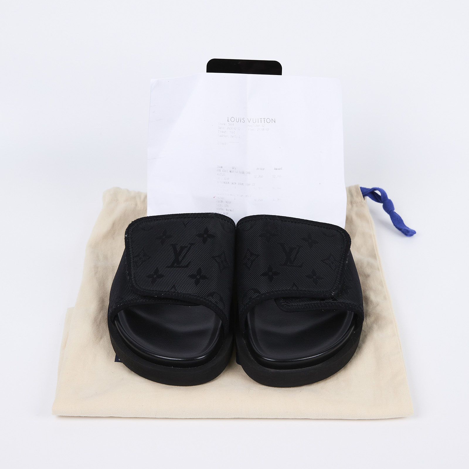 路易威登 LOUIS VUITTON Miami Mule Sandals 涼鞋 1AC5Q0 黑原花魔鬼氈拖鞋#7 防塵袋/購買證明影本