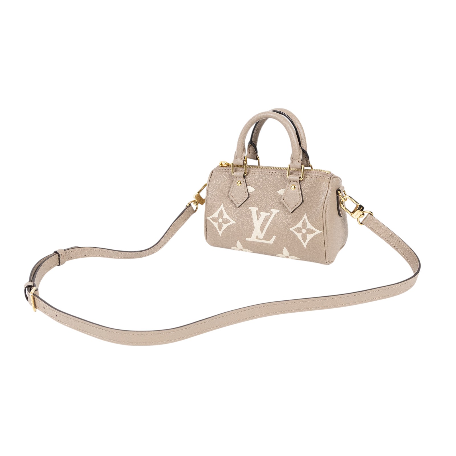 路易威登 LOUIS VUITTON Nano Speedy 手提 斜背 肩背包 灰色 奶油色 M82890 晶片款  原廠盒子/防塵袋/背帶