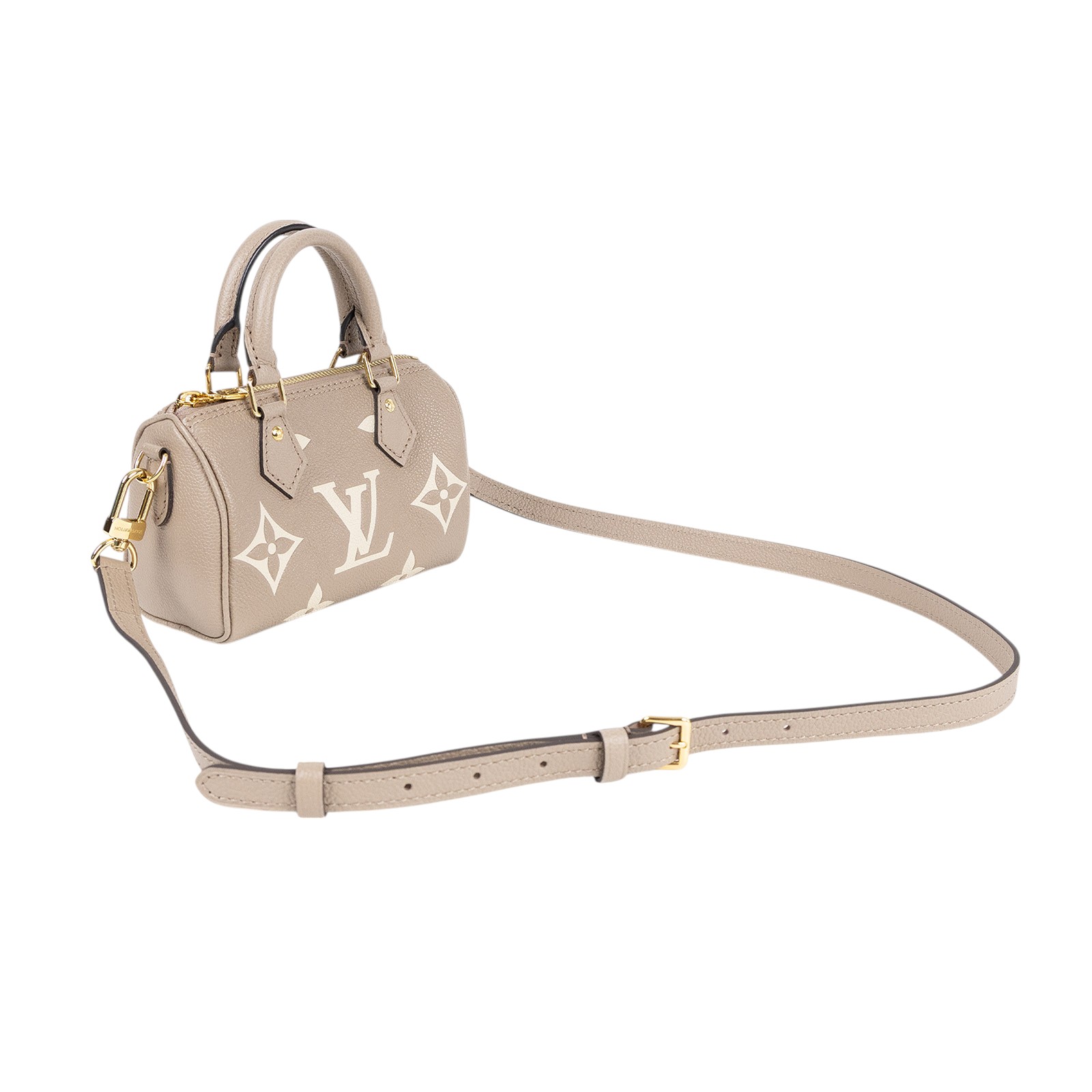 路易威登 LOUIS VUITTON Nano Speedy 手提 斜背 肩背包 灰色 奶油色 M82890 晶片款  原廠盒子/防塵袋/背帶