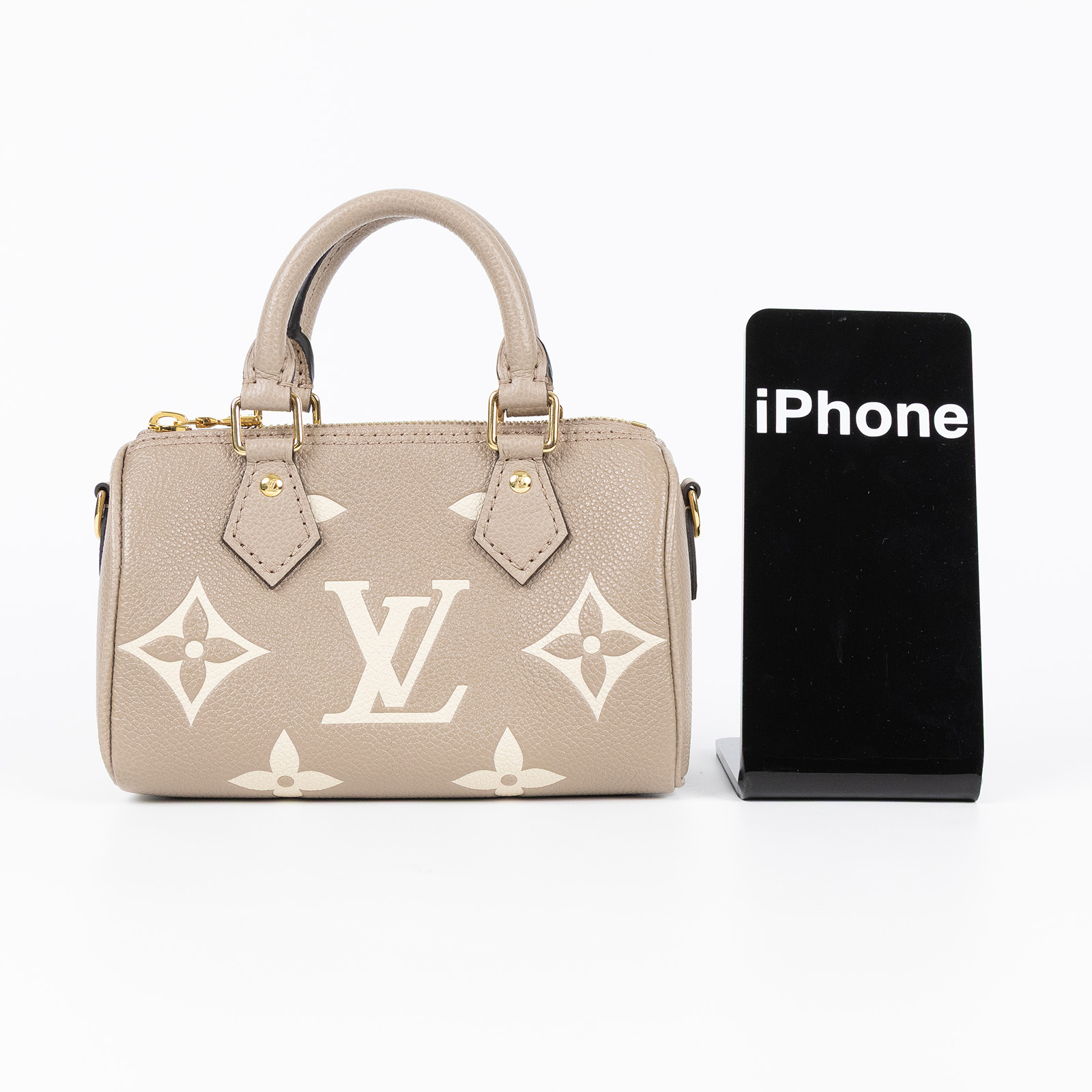 路易威登 LOUIS VUITTON Nano Speedy 手提 斜背 肩背包 灰色 奶油色 M82890 晶片款  原廠盒子/防塵袋/背帶