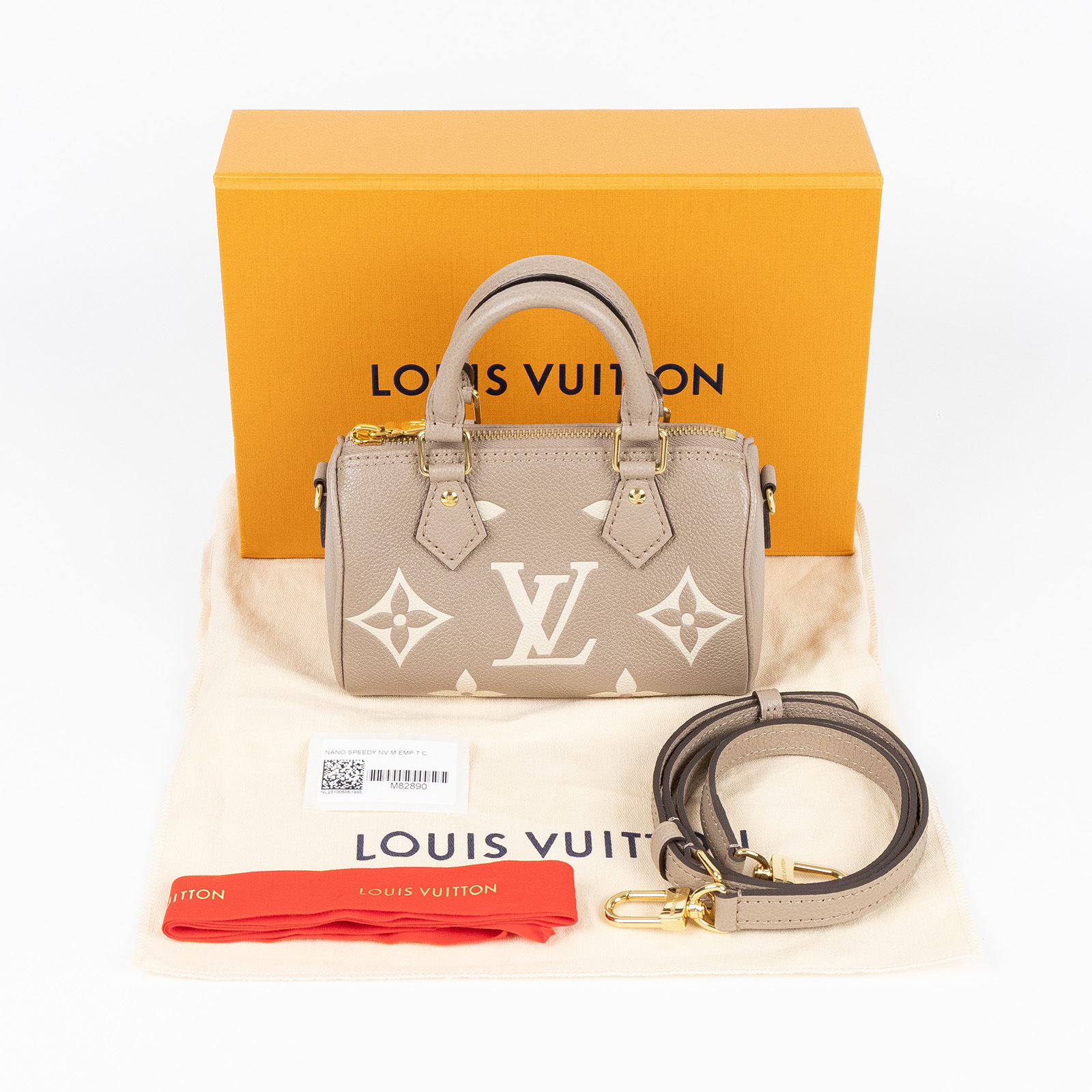 路易威登 LOUIS VUITTON Nano Speedy 手提 斜背 肩背包 灰色 奶油色 M82890 晶片款  原廠盒子/防塵袋/背帶
