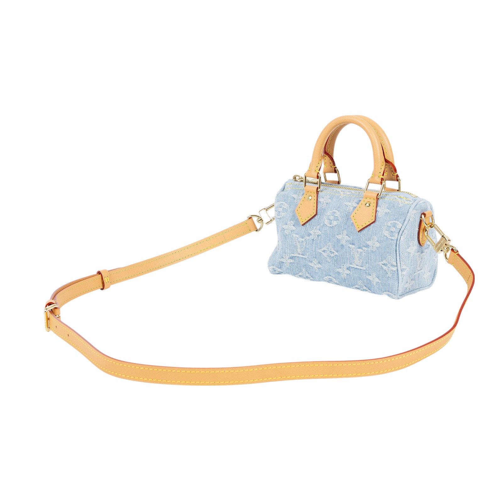 路易威登 LOUIS VUITTON Nano Speedy 手提 肩背包 丹寧 M11212 晶片款  原廠盒子/防塵袋/背帶/購買證明