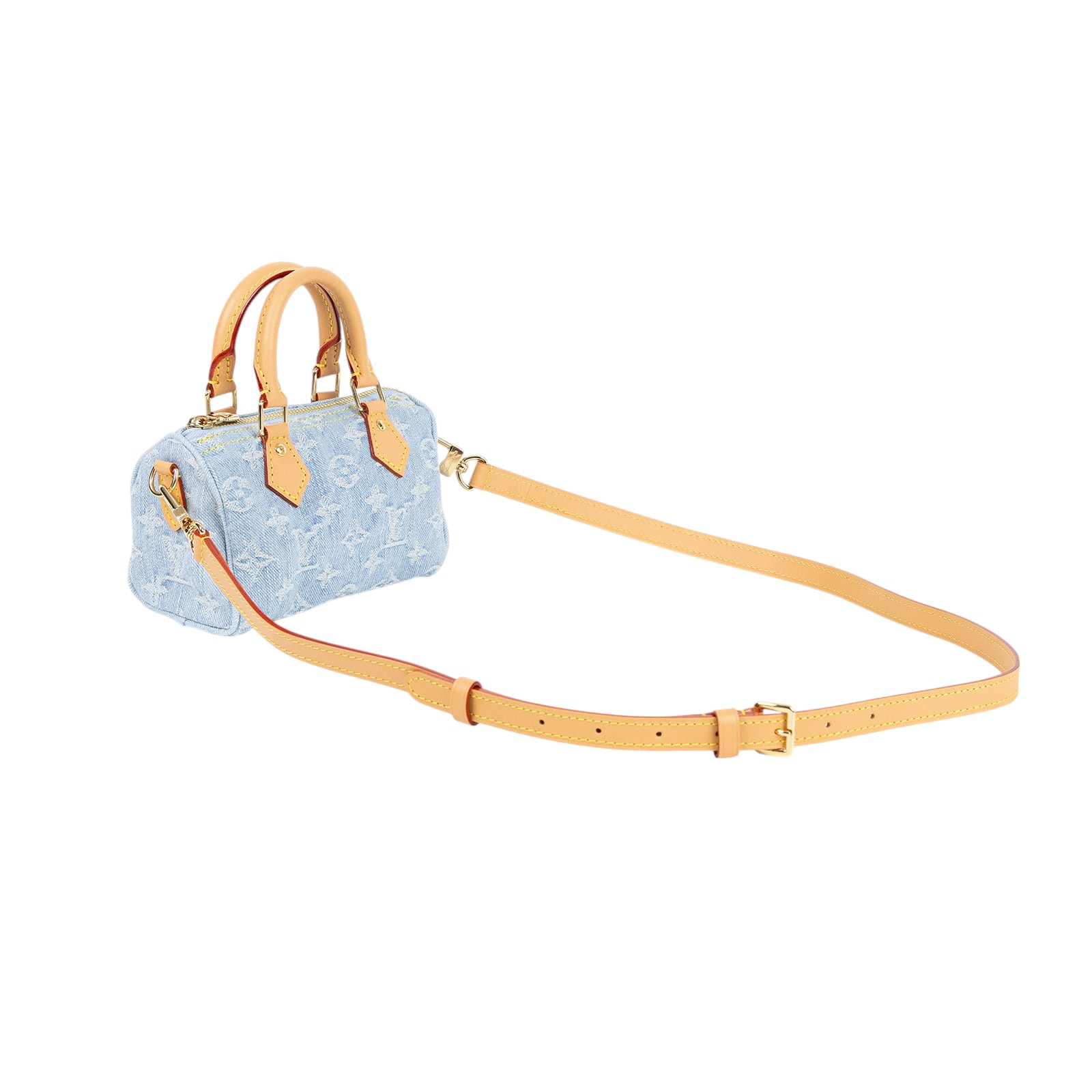 路易威登 LOUIS VUITTON Nano Speedy 手提 肩背包 丹寧 M11212 晶片款  原廠盒子/防塵袋/背帶/購買證明