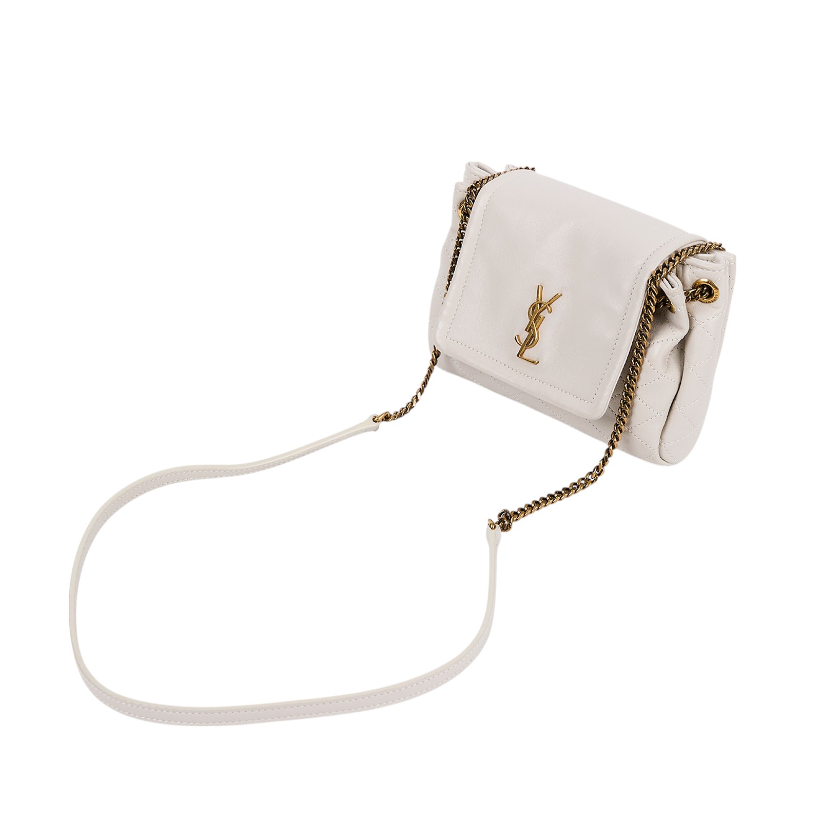 聖羅蘭 YSL SAINT LAURENT Nolia 小羊皮 迷你 手袋 肩背包 6727381EL07 米白金Nolita肩背包 原廠盒子/防塵袋
