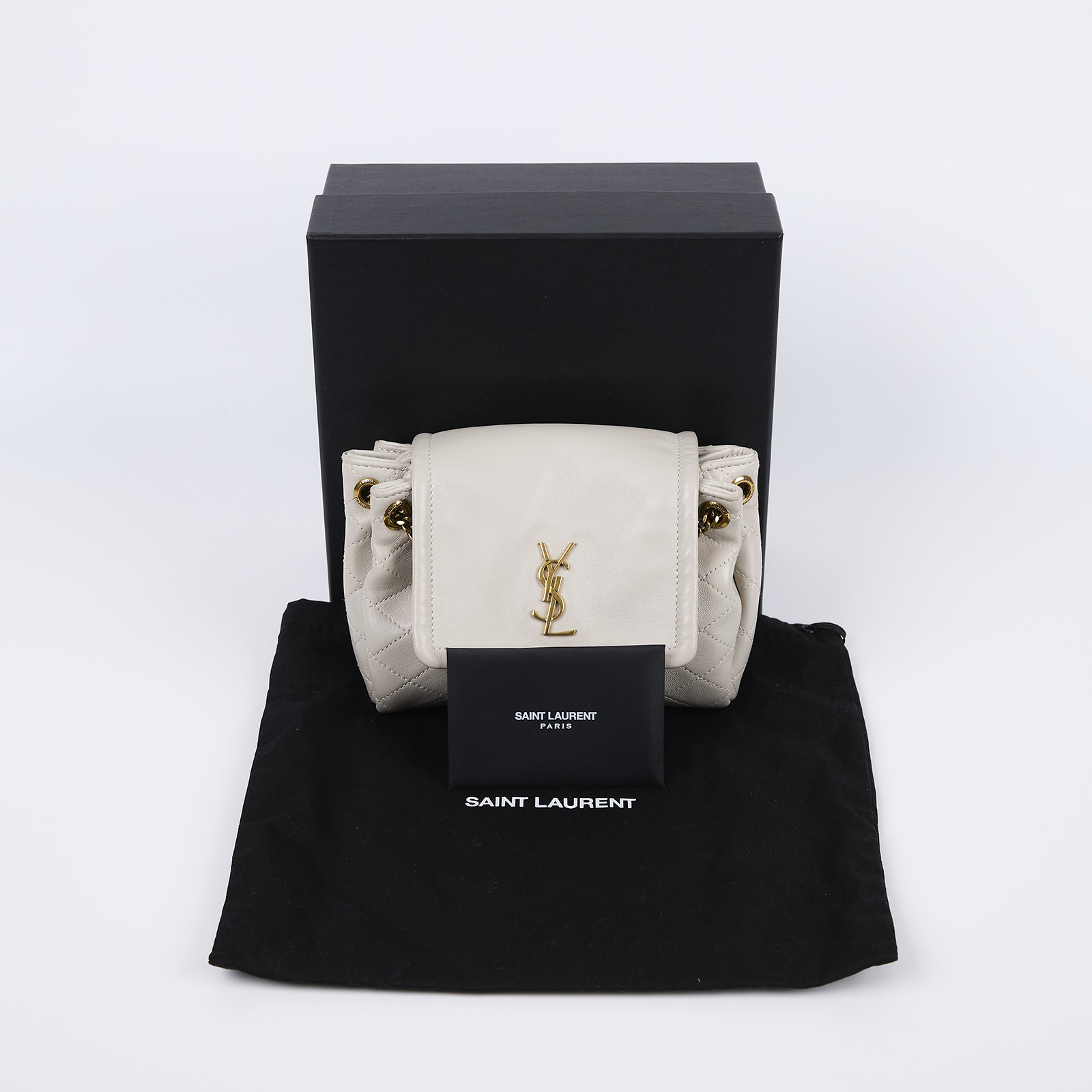 聖羅蘭 YSL SAINT LAURENT Nolia 小羊皮 迷你 手袋 肩背包 6727381EL07 米白金Nolita肩背包 原廠盒子/防塵袋